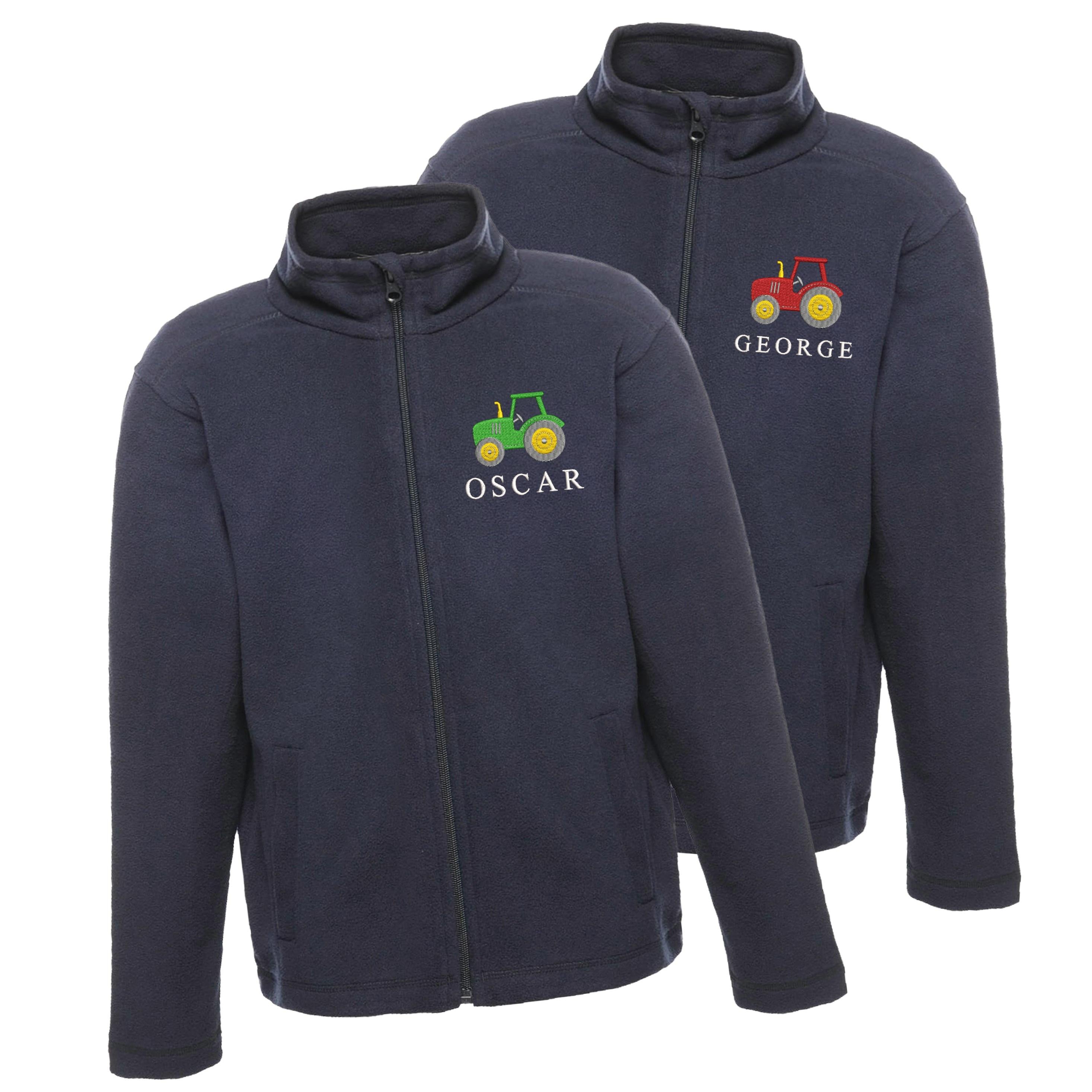 Embroidered Regatta Kids Personalised Name Tractor Boys Fleece Jacket Navy Custom Text Farm Coat