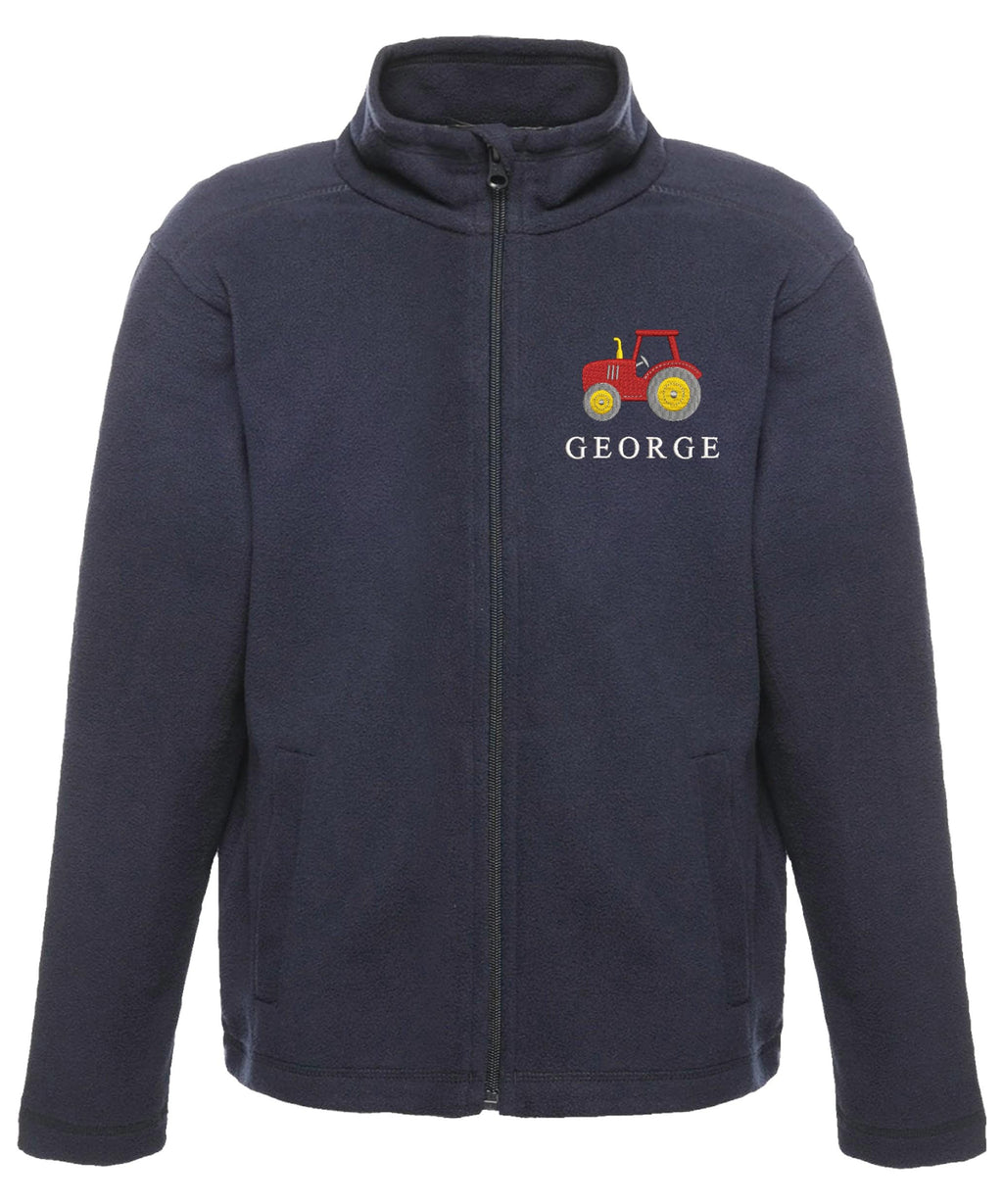 Embroidered Regatta Kids Personalised Name Tractor Boys Fleece Jacket Navy Custom Text Farm Coat