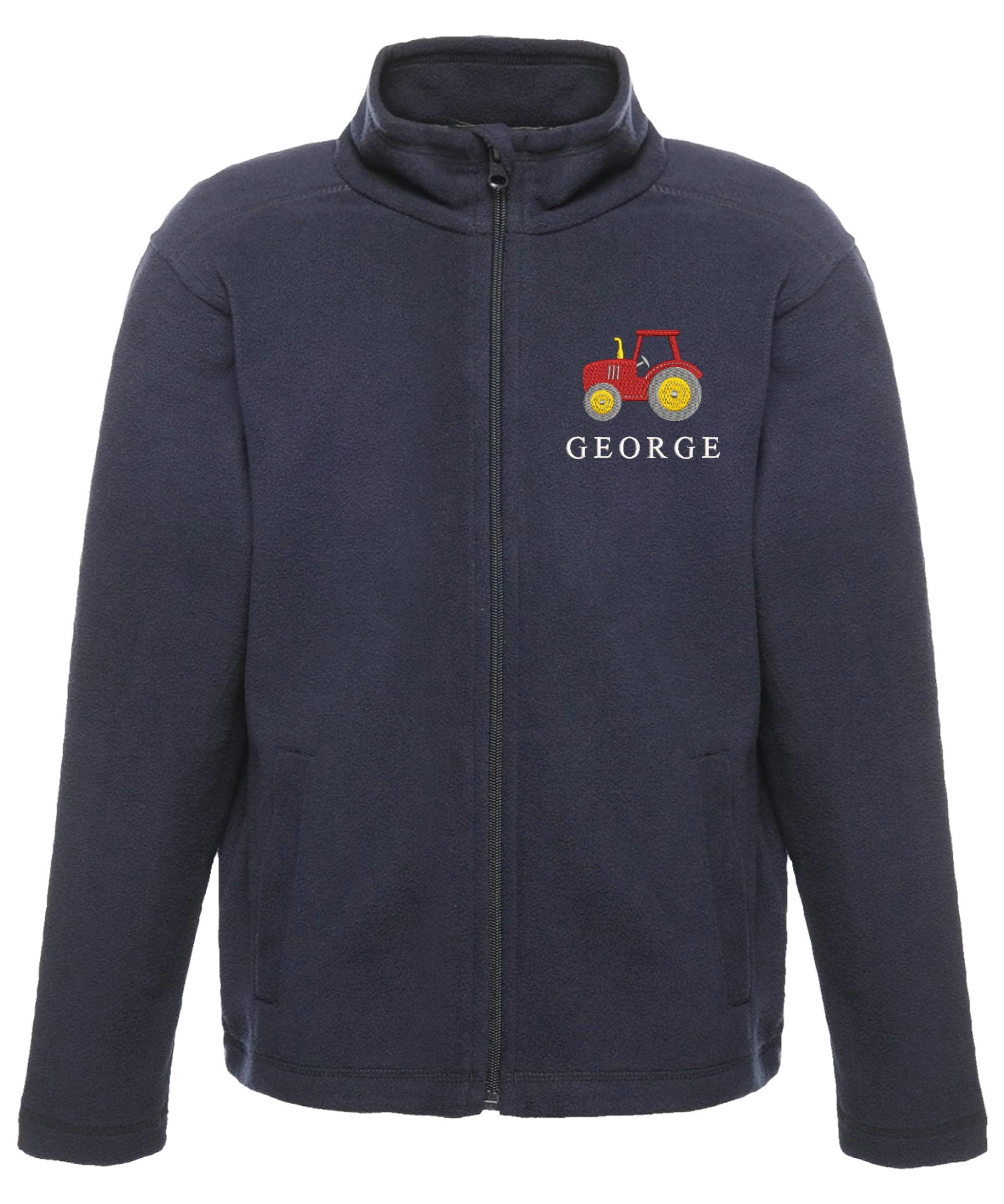 Embroidered Regatta Kids Personalised Name Tractor Boys Fleece Jacket Navy Custom Text Farm Coat