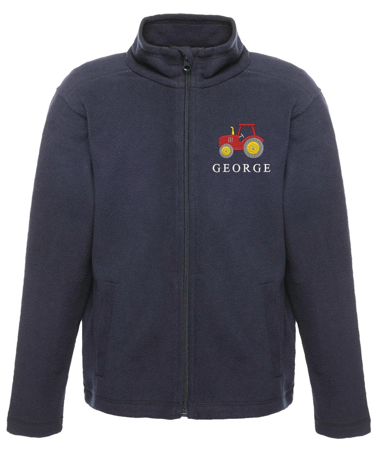 Embroidered Regatta Kids Personalised Name Tractor Boys Fleece Jacket Navy Custom Text Farm Coat