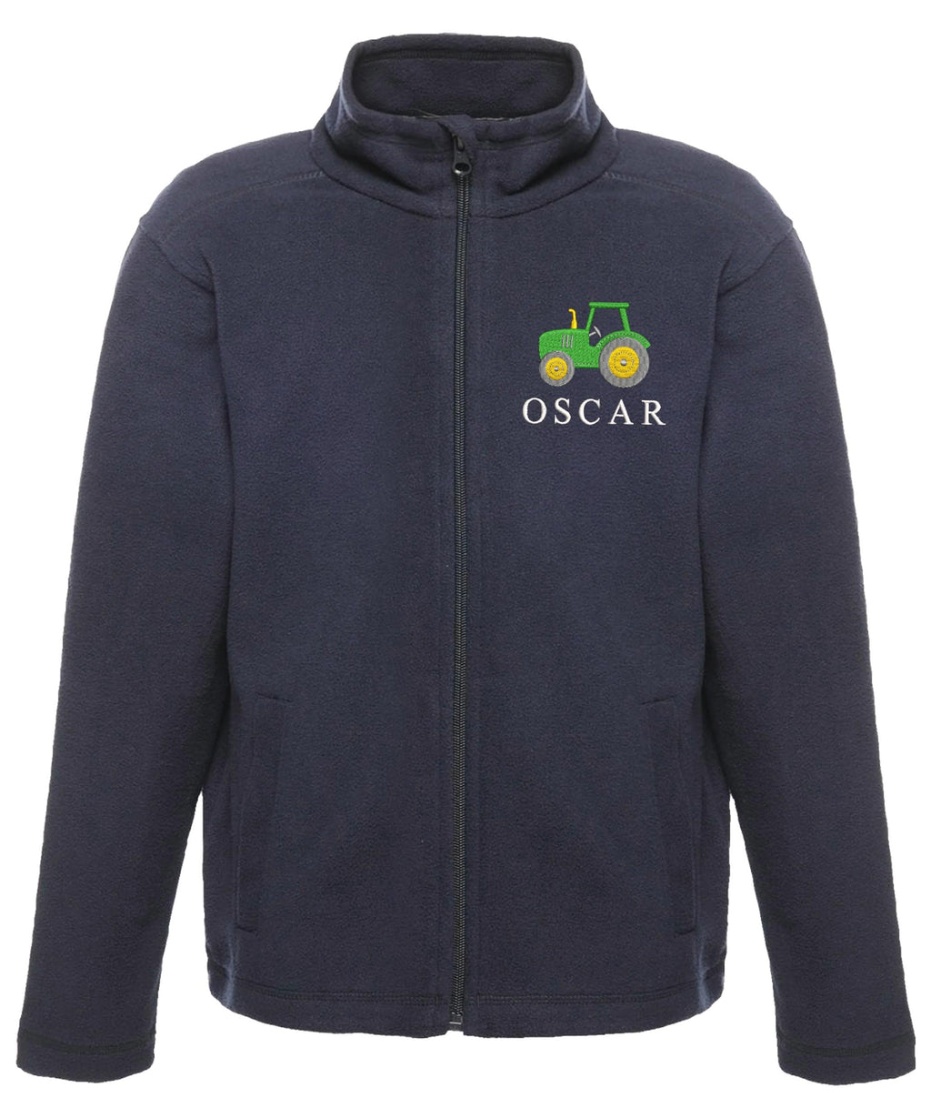 Embroidered Regatta Kids Personalised Name Tractor Boys Fleece Jacket Navy Custom Text Farm Coat