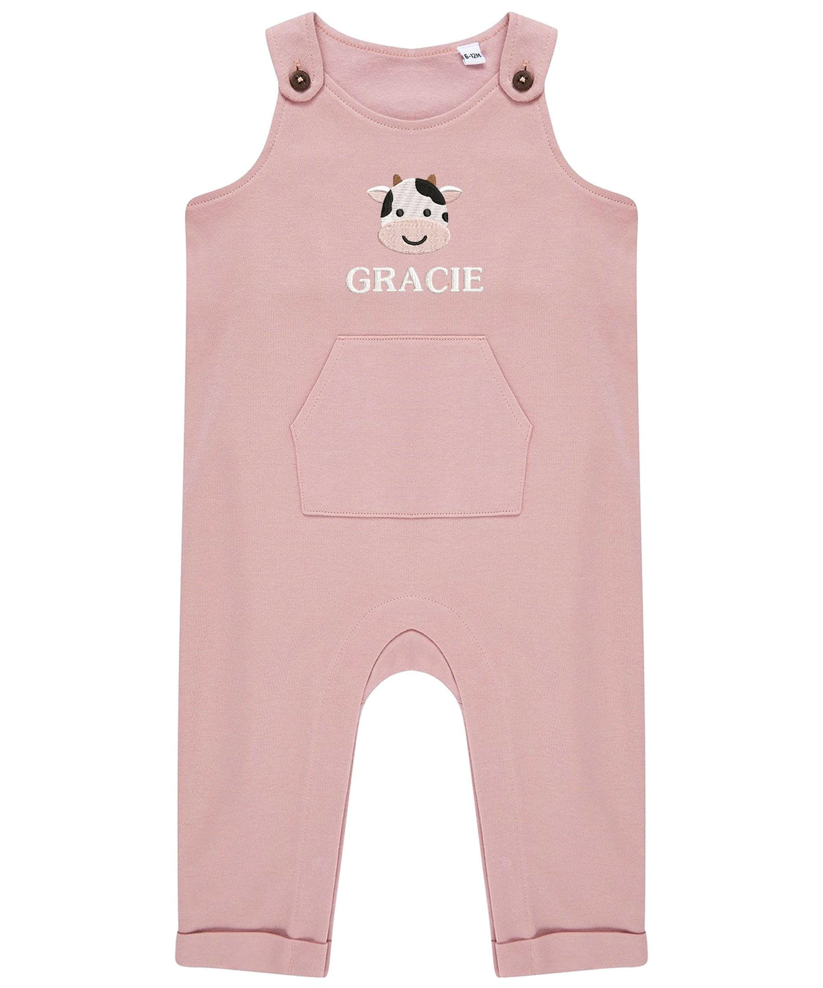 Embroidered Cow Personalised Name Baby & Toddler Organic Cotton Dungarees Custom Farmyard Barn Animals