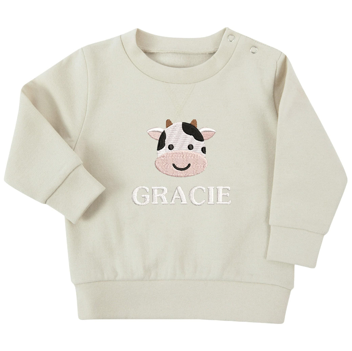 Embroidered Cow Personalised Name Sustainable Sweatshirt Baby & Toddler Custom Farmyard Barn Animals