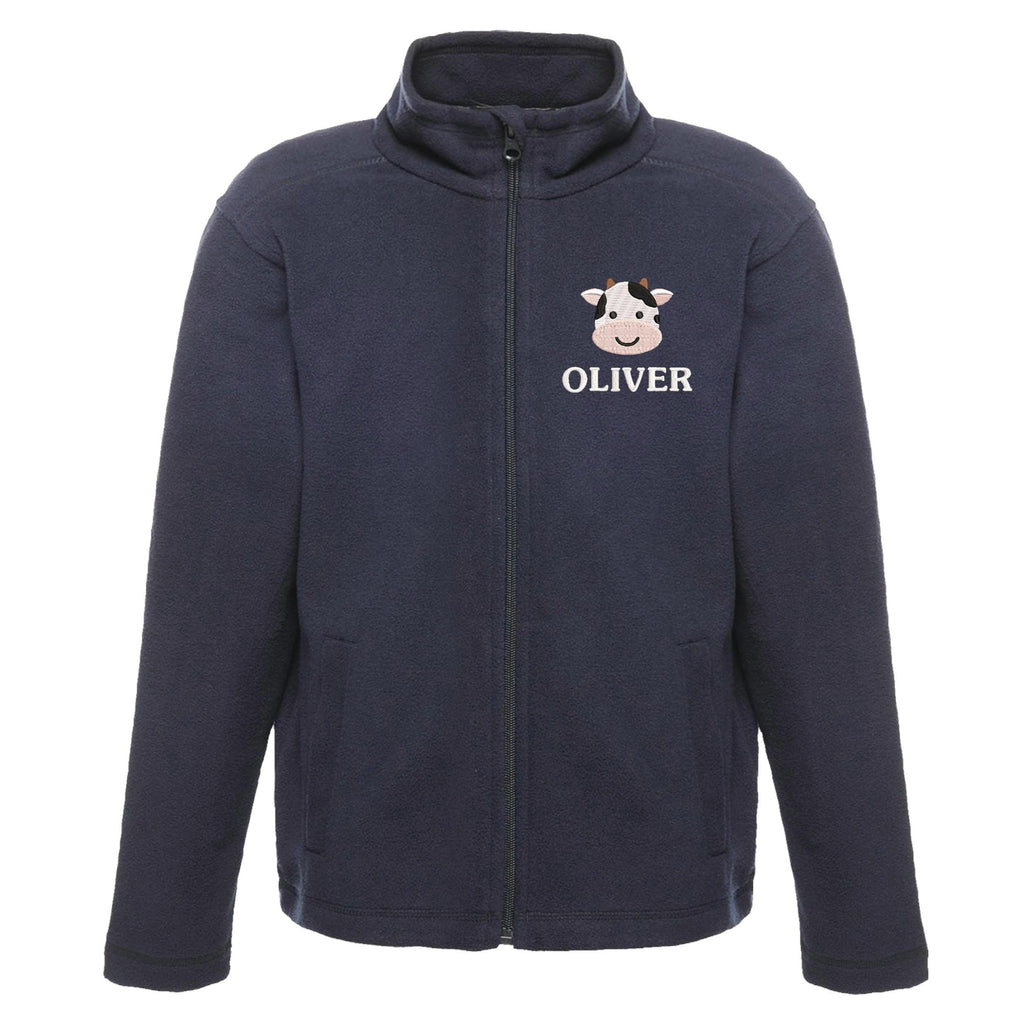 Embroidered Regatta Kids Personalised Name Cow Fleece Jacket Navy Custom Farmyard Barn Animals Coat