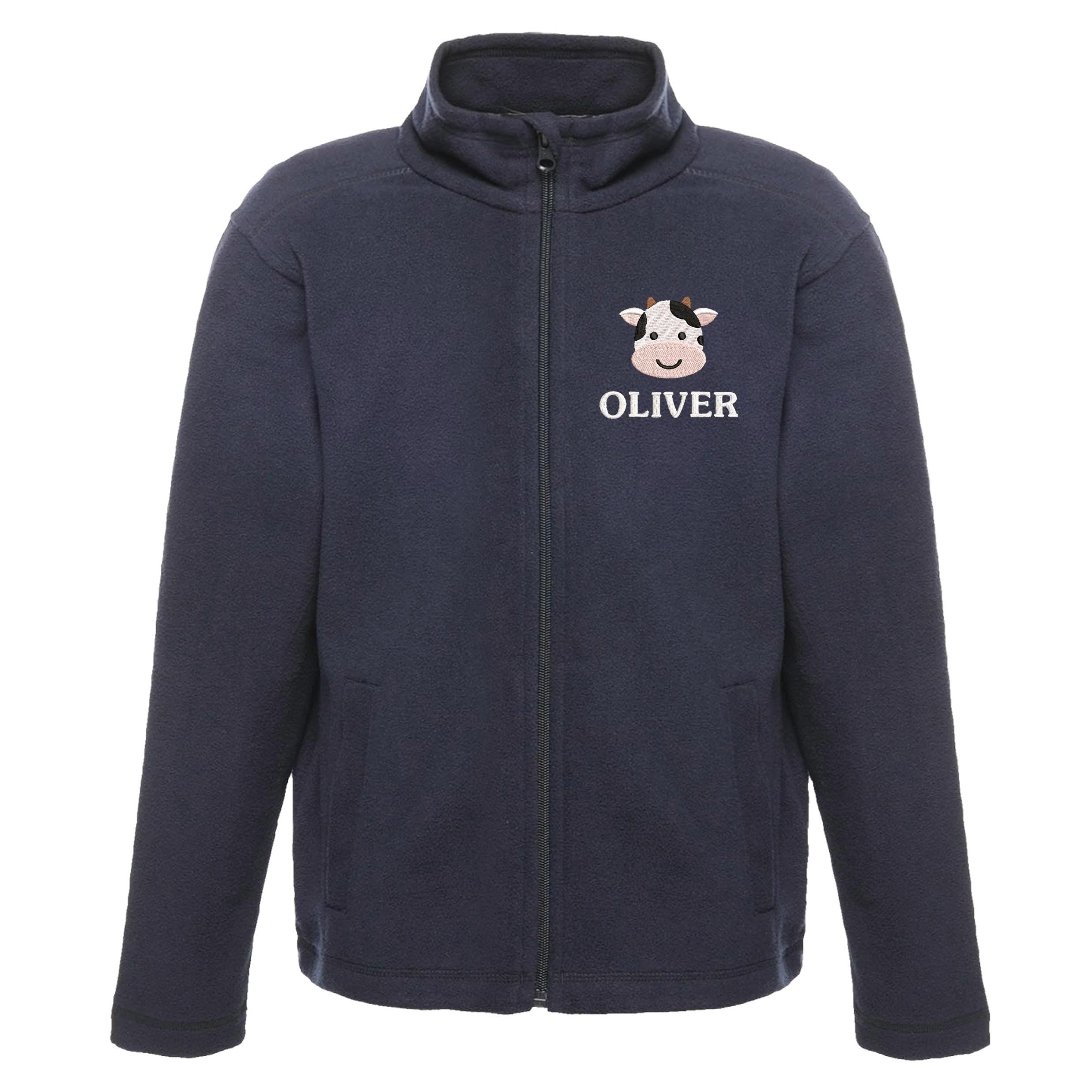 Embroidered Regatta Kids Personalised Name Cow Fleece Jacket Navy Custom Farmyard Barn Animals Coat