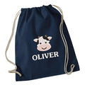 Embroidered Cow Personalised Name Cotton Gymsac Kids Custom School PE Bag Nursery Bag