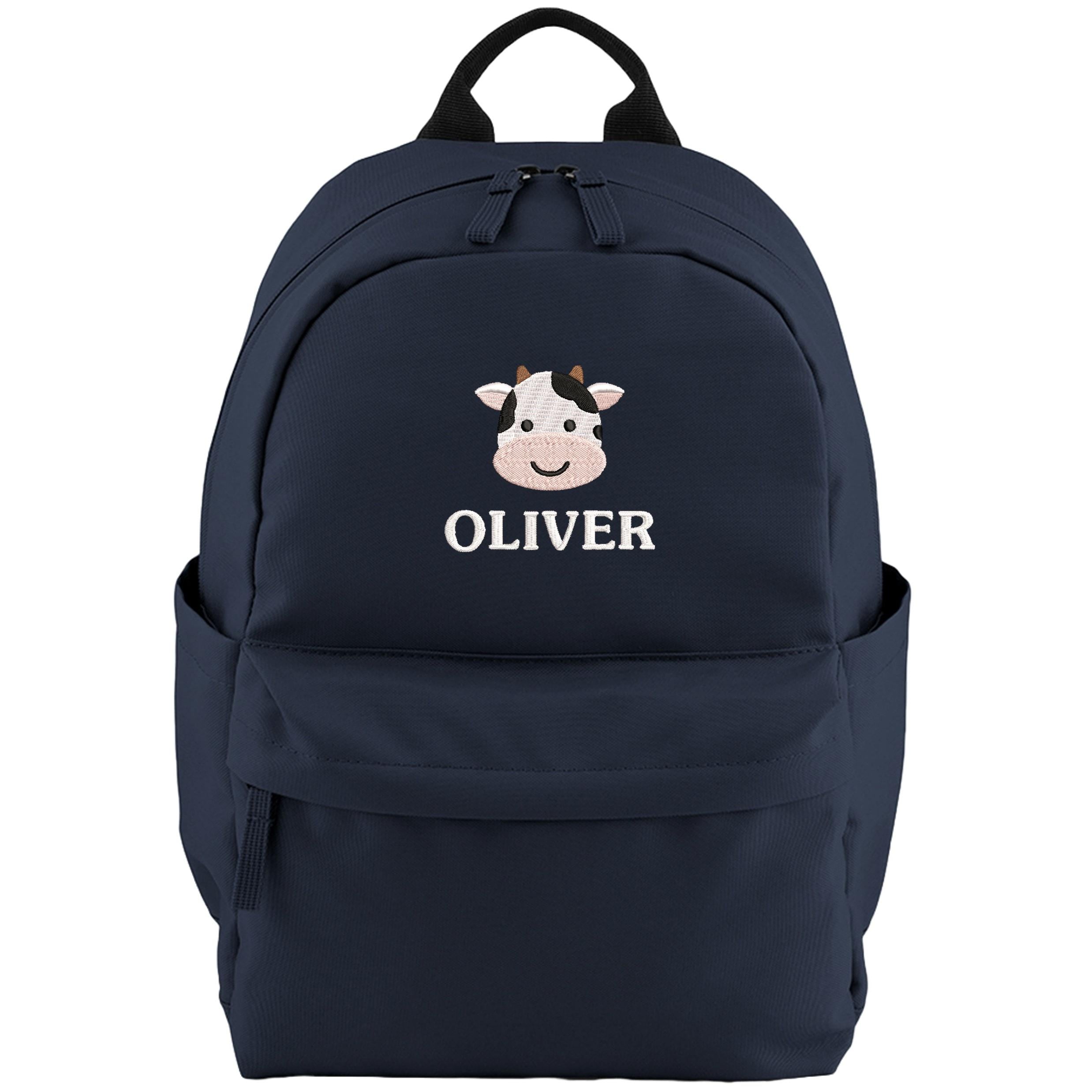 Embroidered Cow Personalised Name Small Backpack Kids Custom School Rucksack Boys Nursery Bag