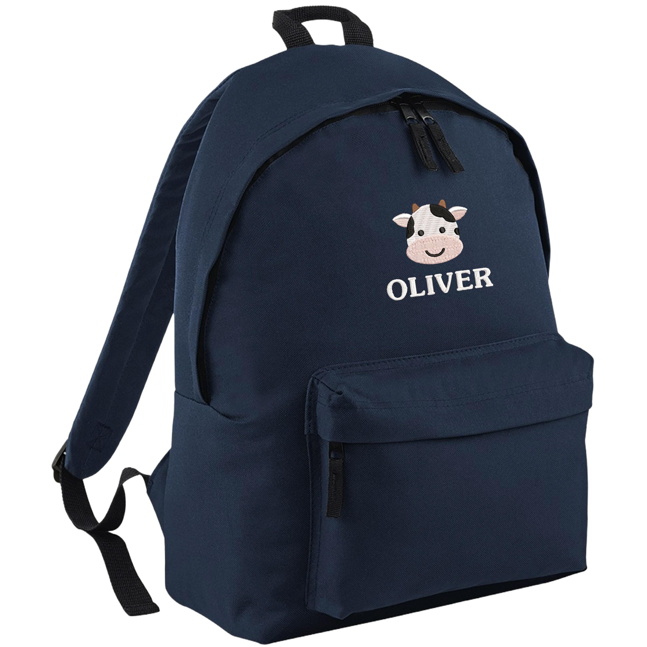 Embroidered Cow Personalised Name Junior Backpack Kids Custom School Rucksack Boys Nursery Bag