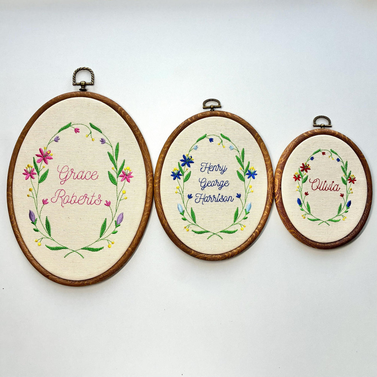 Personalised Floral Embroidery Hoop – Custom Name Embroidered Vintage Art Nursery Decor Baby Shower Birth Announcement Gift