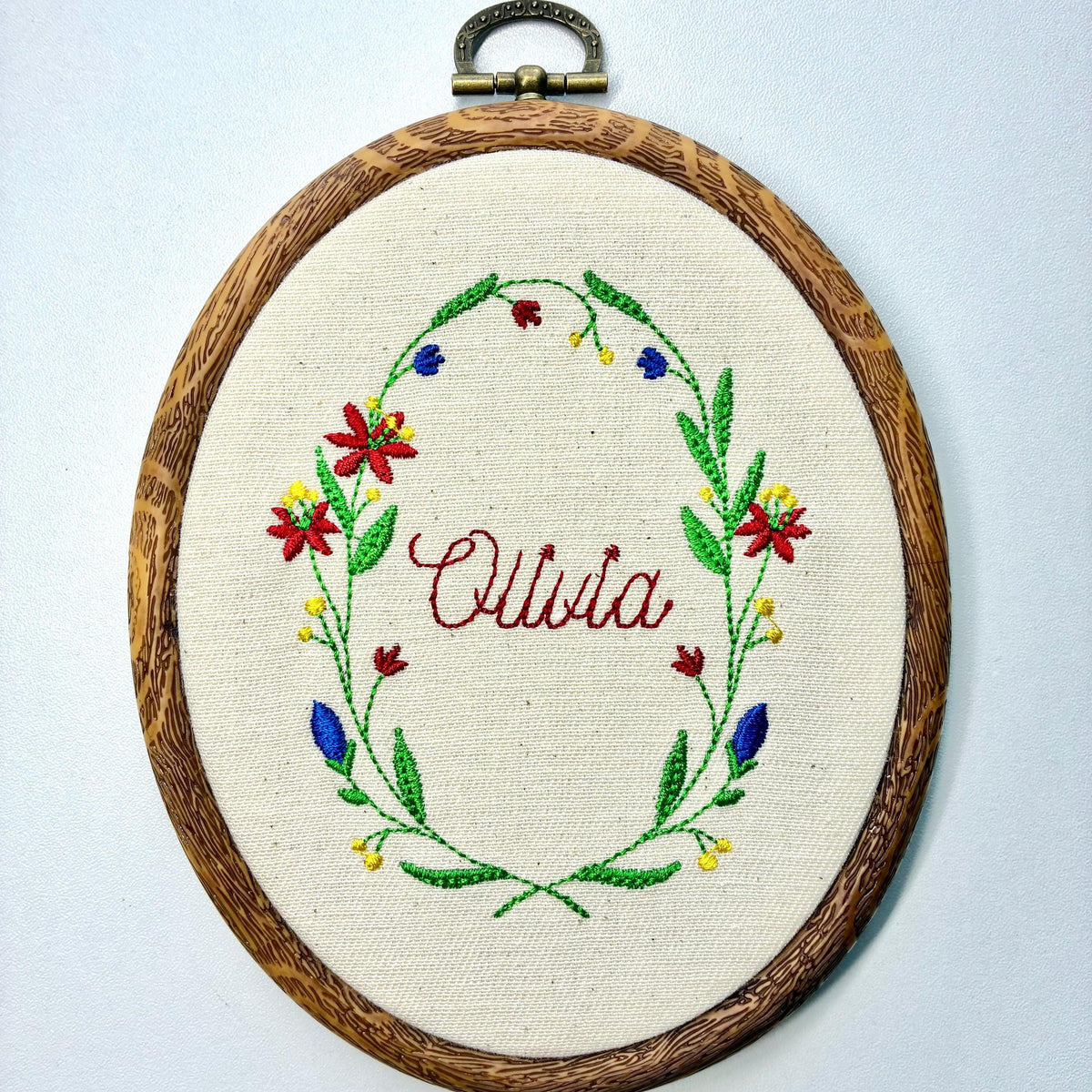 Personalised Floral Embroidery Hoop – Custom Name Embroidered Vintage Art Nursery Decor Baby Shower Birth Announcement Gift