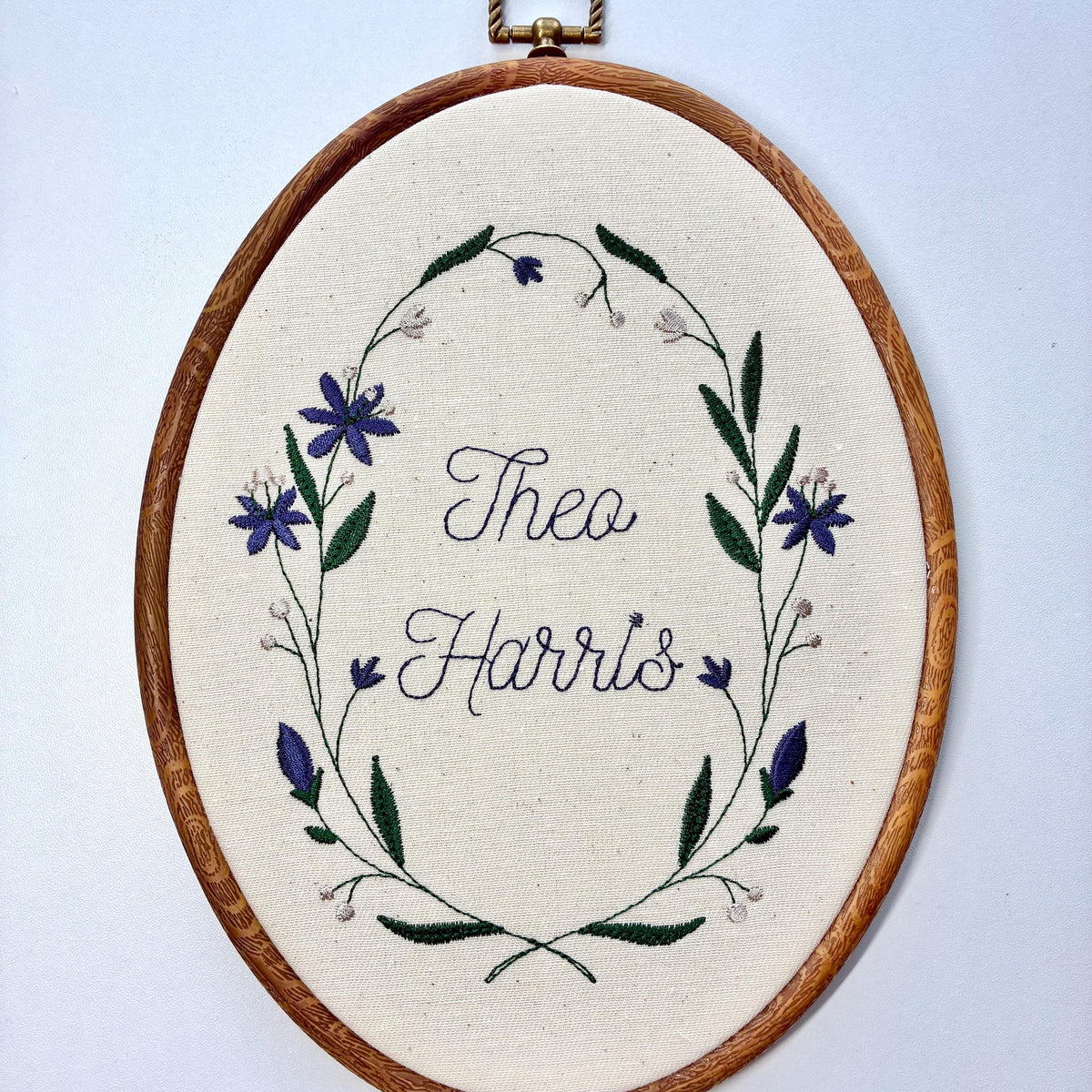 Personalised Floral Embroidery Hoop – Custom Name Embroidered Vintage Art Nursery Decor Baby Shower Birth Announcement Gift