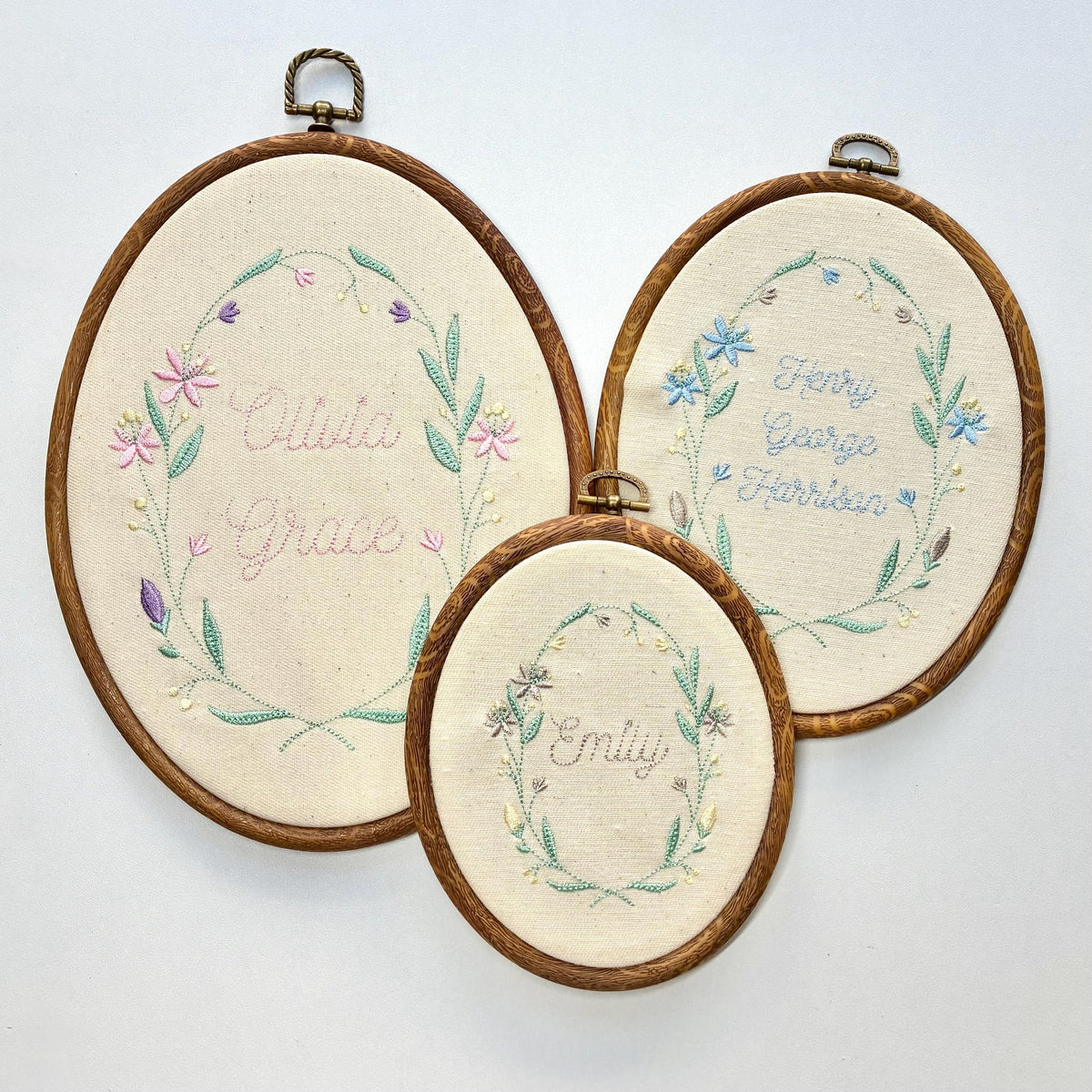 Personalised Floral Embroidery Hoop – Custom Name Embroidered Vintage Art Nursery Decor Baby Shower Birth Announcement Gift