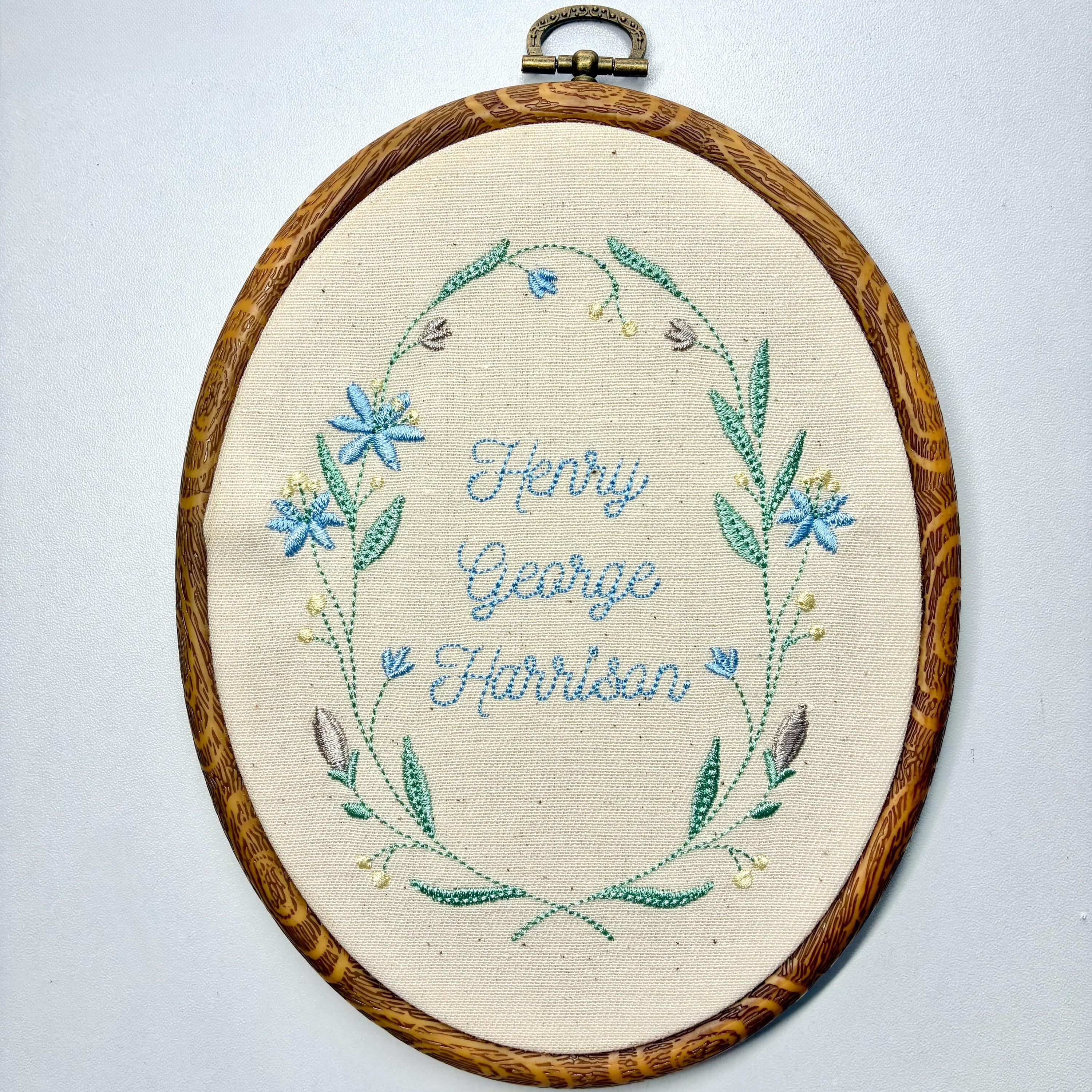 Personalised Floral Embroidery Hoop – Custom Name Embroidered Vintage Art Nursery Decor Baby Shower Birth Announcement Gift