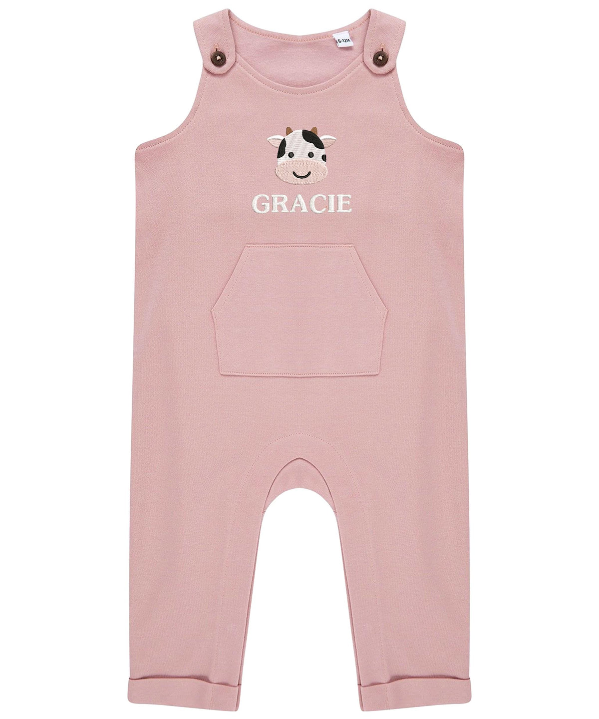 Embroidered Cow Personalised Name Baby & Toddler Organic Cotton Dungarees Custom Farmyard Barn Animals