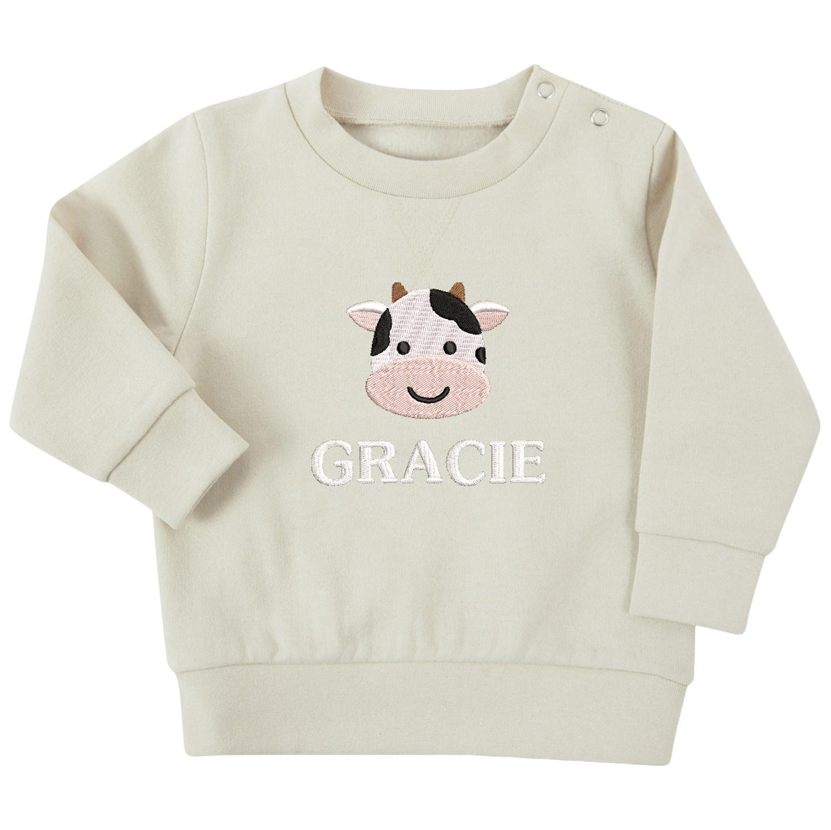 Embroidered Cow Personalised Name Sustainable Sweatshirt Baby & Toddler Custom Farmyard Barn Animals