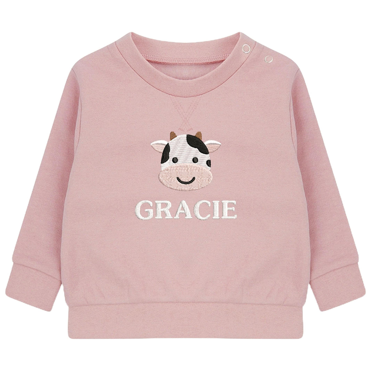 Embroidered Cow Personalised Name Sustainable Sweatshirt Baby & Toddler Custom Farmyard Barn Animals