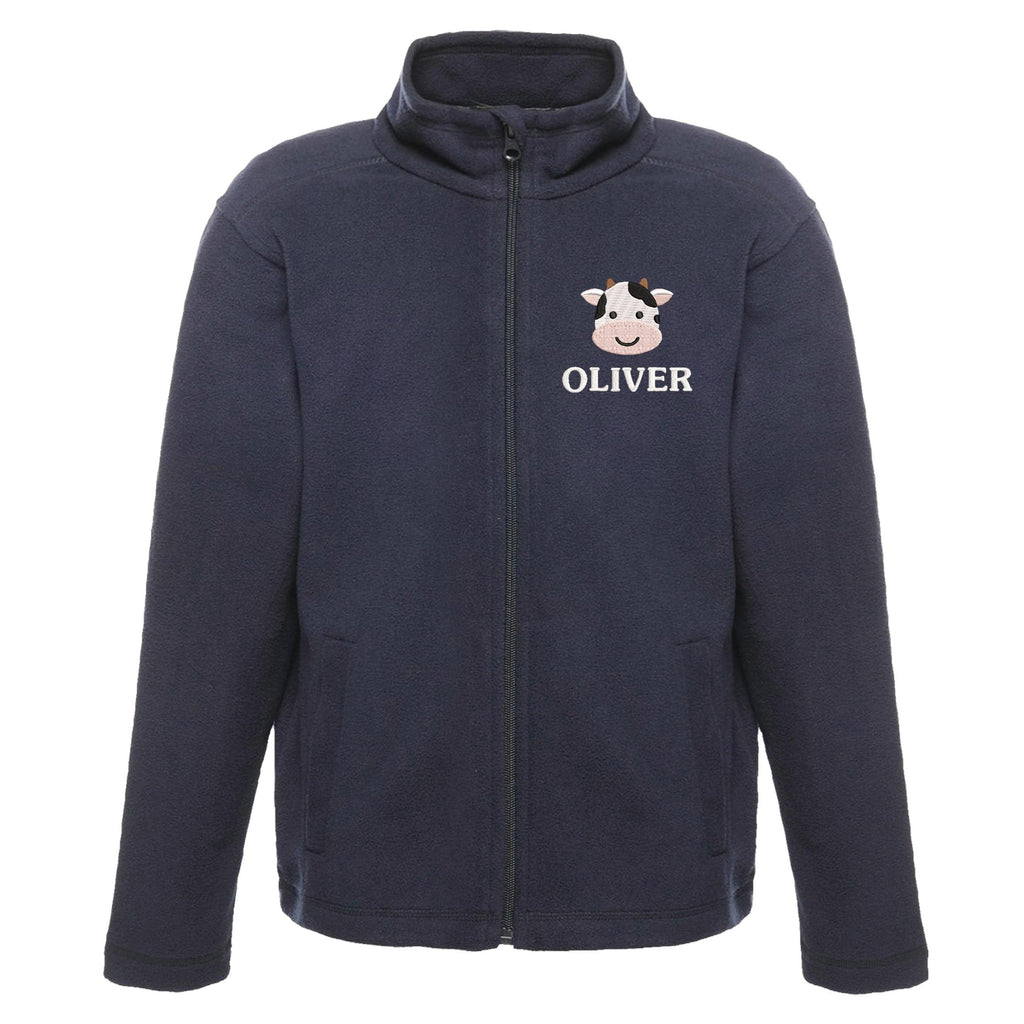 Embroidered Regatta Kids Personalised Name Cow Fleece Jacket Navy Custom Farmyard Barn Animals Coat