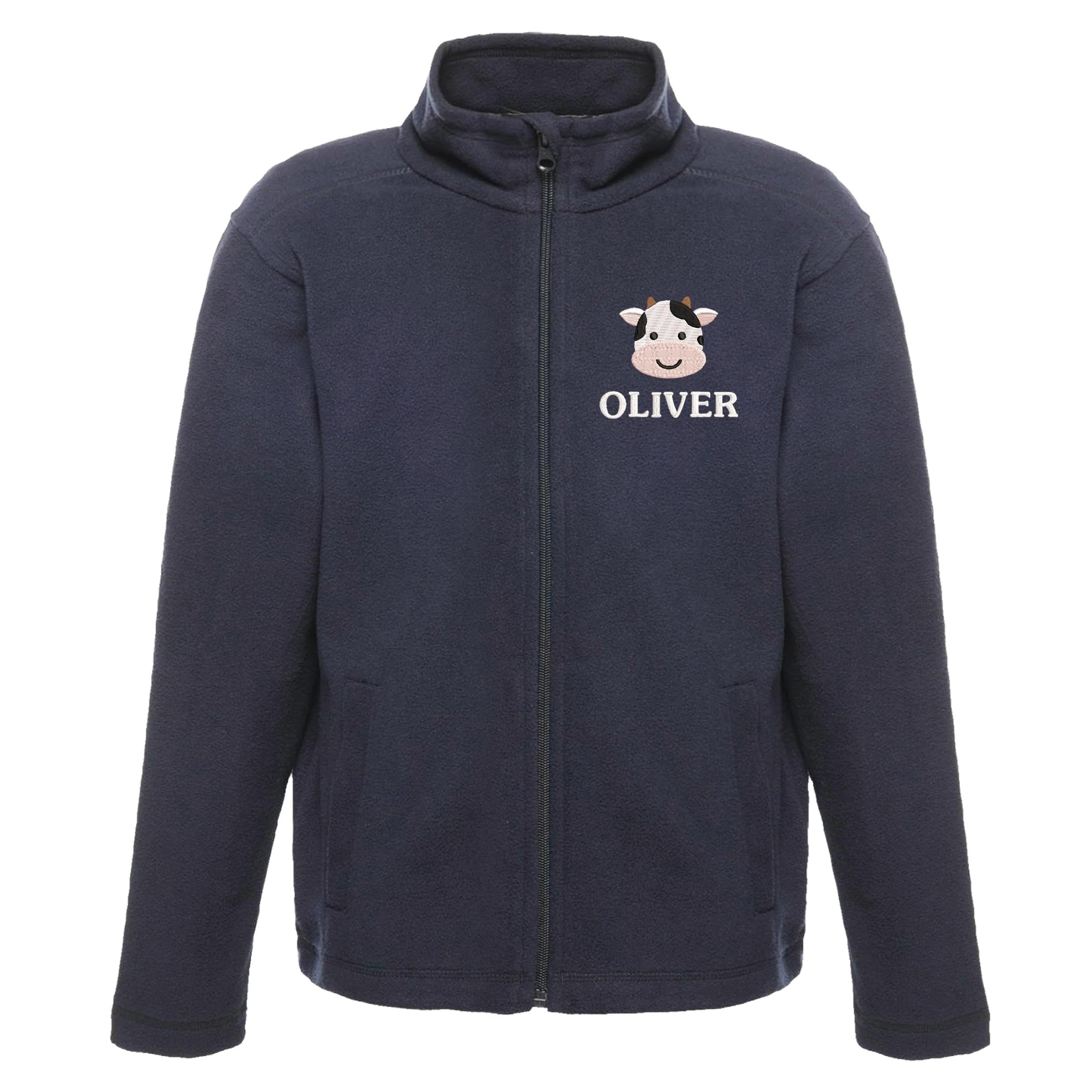 Embroidered Regatta Kids Personalised Name Cow Fleece Jacket Navy Custom Farmyard Barn Animals Coat