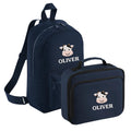 Embroidered Cow Personalised Name Backpack & Lunch Bag Set Kids Navy Custom School Rucksack Boys Nursery Bag