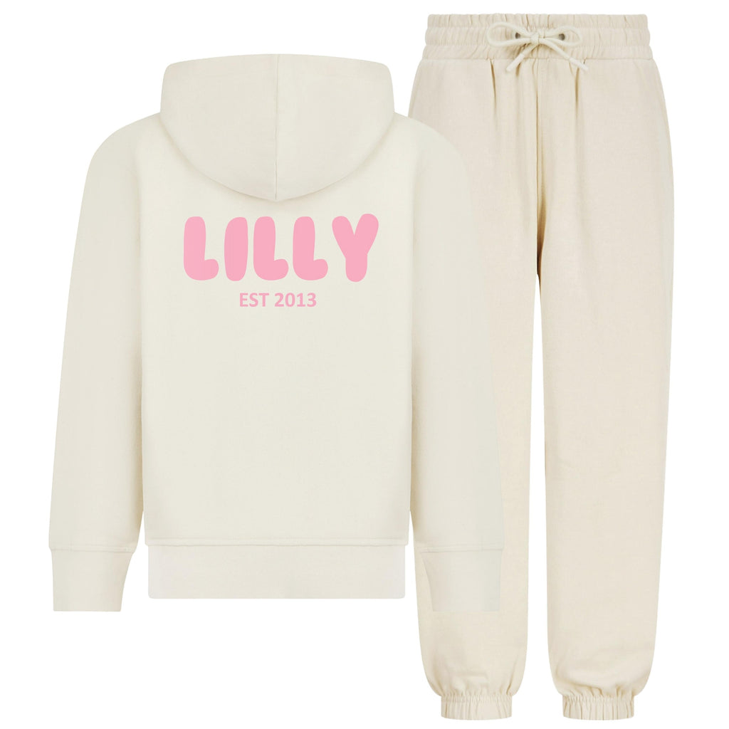 Personalised Bubble Font Name Hoodie & Joggers Set Custom Text Year Established Design
