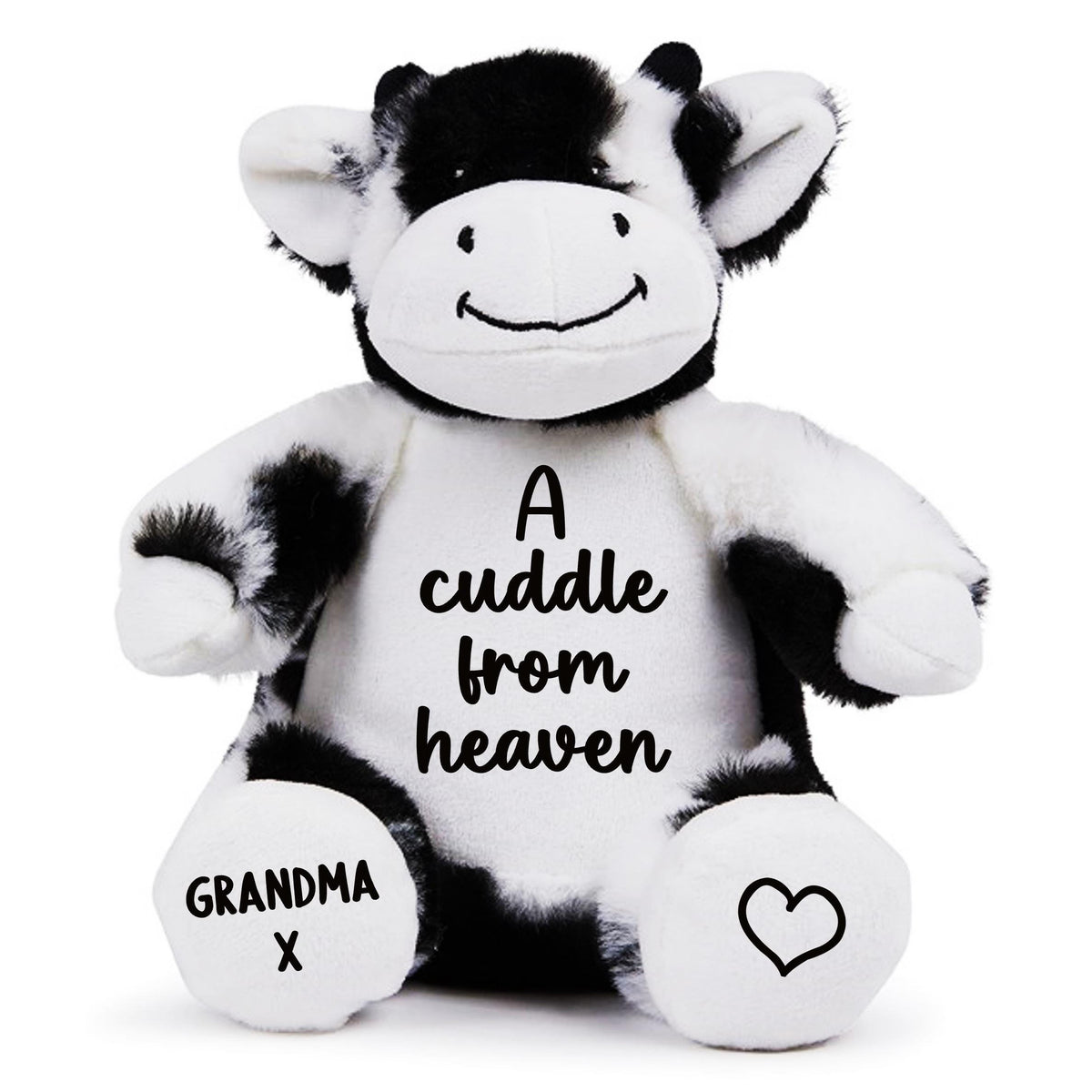 Personalised A Cuddle From Heaven Keepsake Memory Gift Black & White Cow Plush Teddy Bear Cuddly Toy