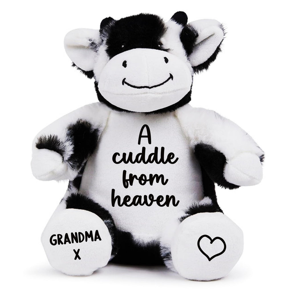 Personalised A Cuddle From Heaven Keepsake Memory Gift Black & White Cow Plush Teddy Bear Cuddly Toy