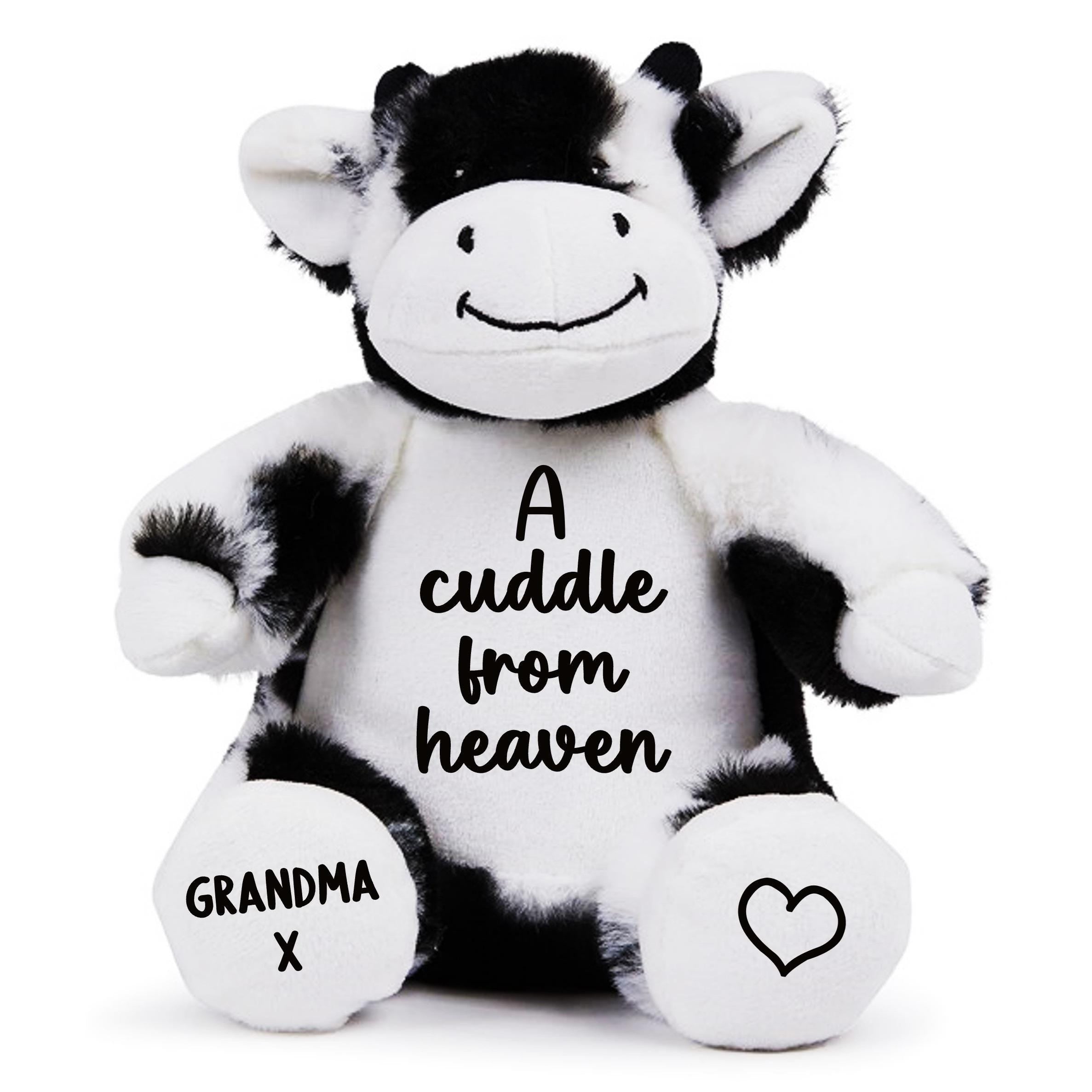 Personalised A Cuddle From Heaven Keepsake Memory Gift Black & White Cow Plush Teddy Bear Cuddly Toy