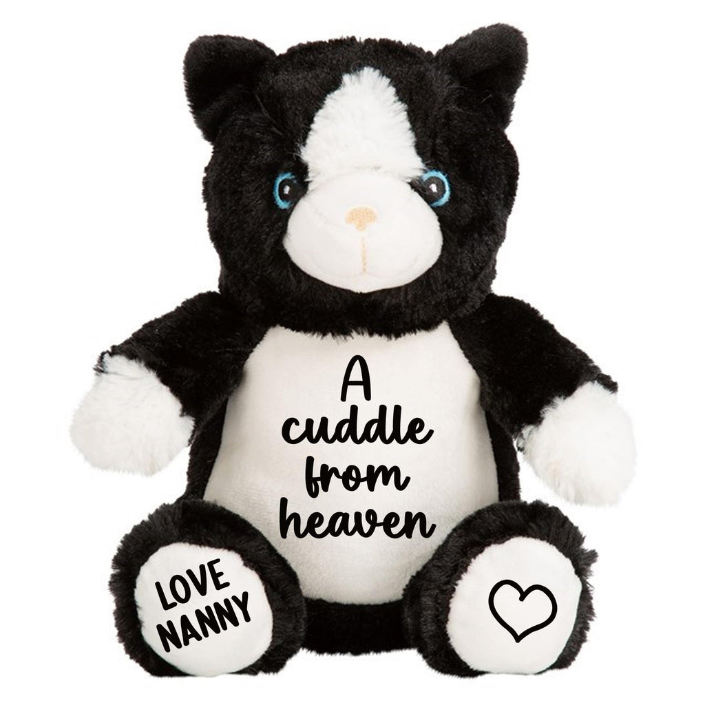 Personalised A Cuddle From Heaven Keepsake Memory Gift Black & White Cat Plush Teddy Bear Cuddly Toy