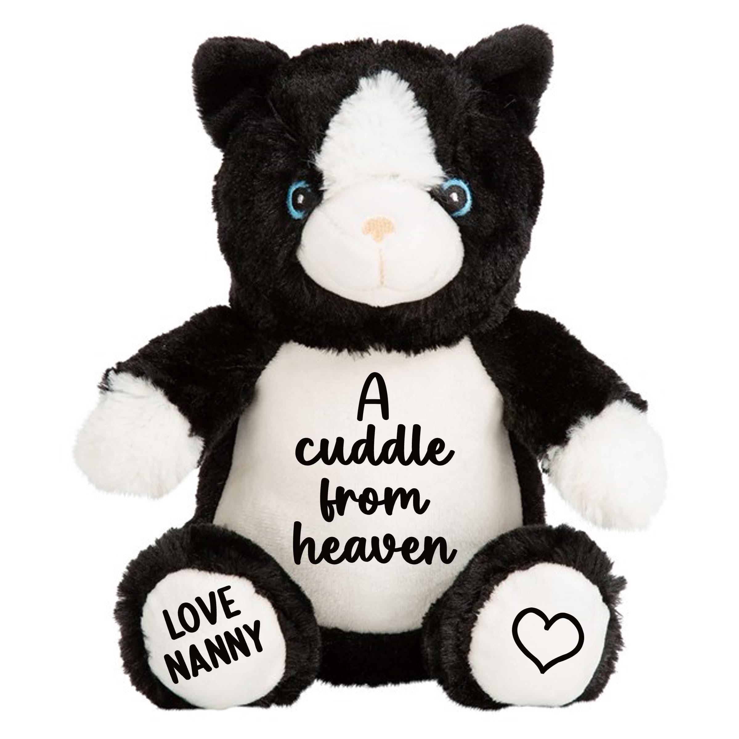 Personalised A Cuddle From Heaven Keepsake Memory Gift Black & White Cat Plush Teddy Bear Cuddly Toy