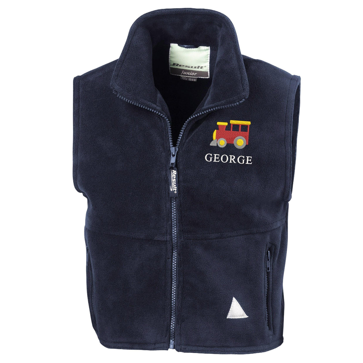 Embroidered Train Personalised Name Boys Fleece Bodywarmer Navy Kids Custom Text Jacket Coat