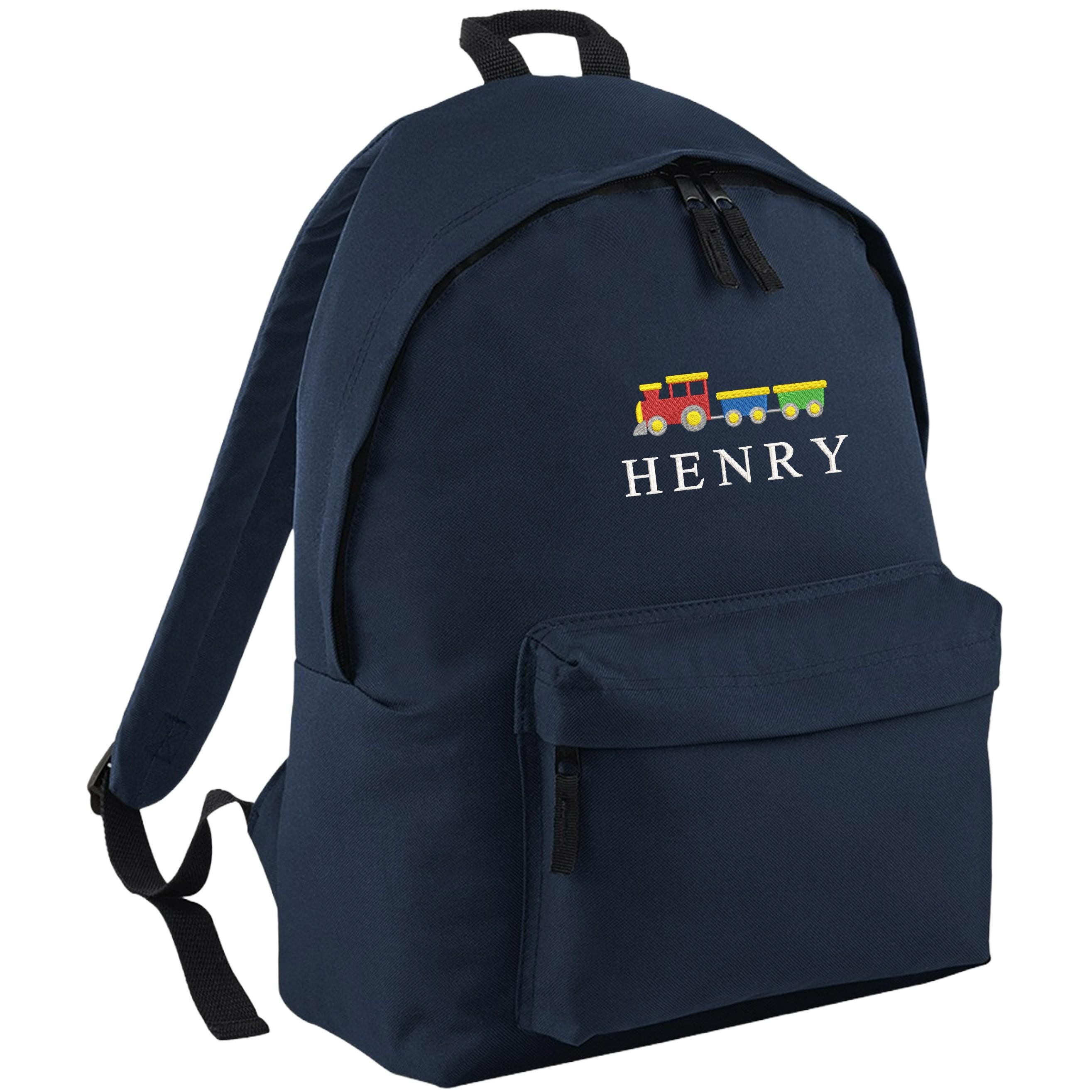 Embroidered Train Kids Personalised Name Backpack & Lunch Bag Set Boys Navy Custom School Rucksack Nursery Bag