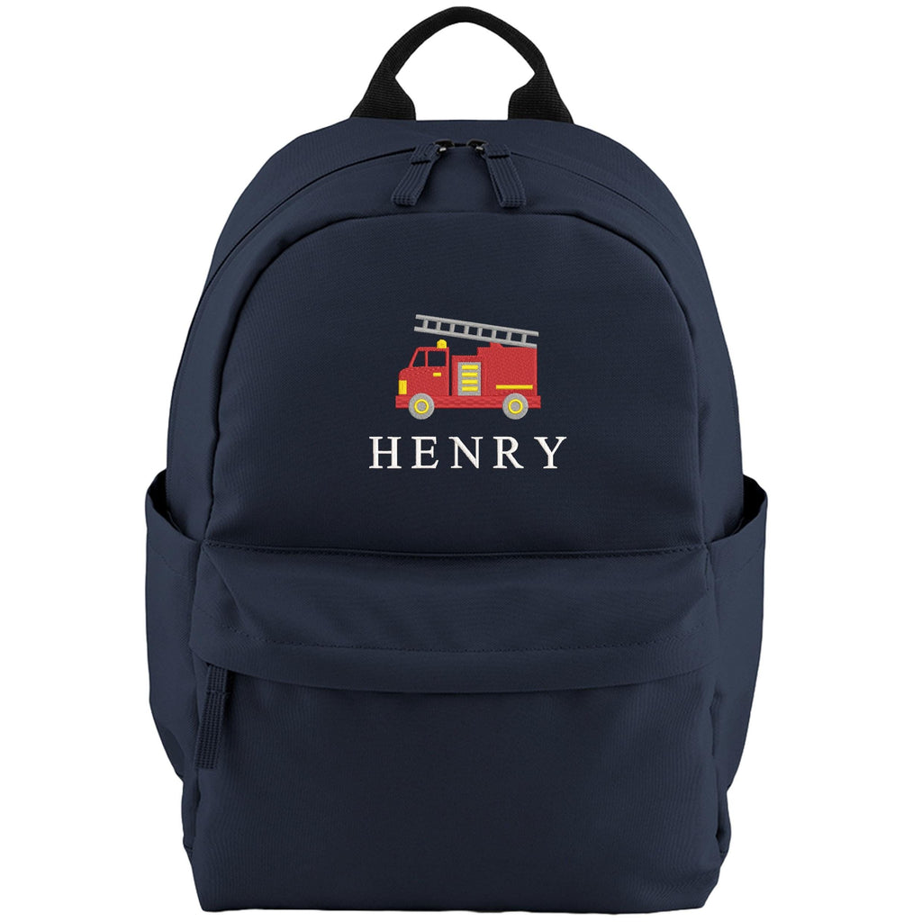 Embroidered Kids Fire Engine Truck Personalised Name Small Backpack Boys Custom School Rucksack Nursery Bag