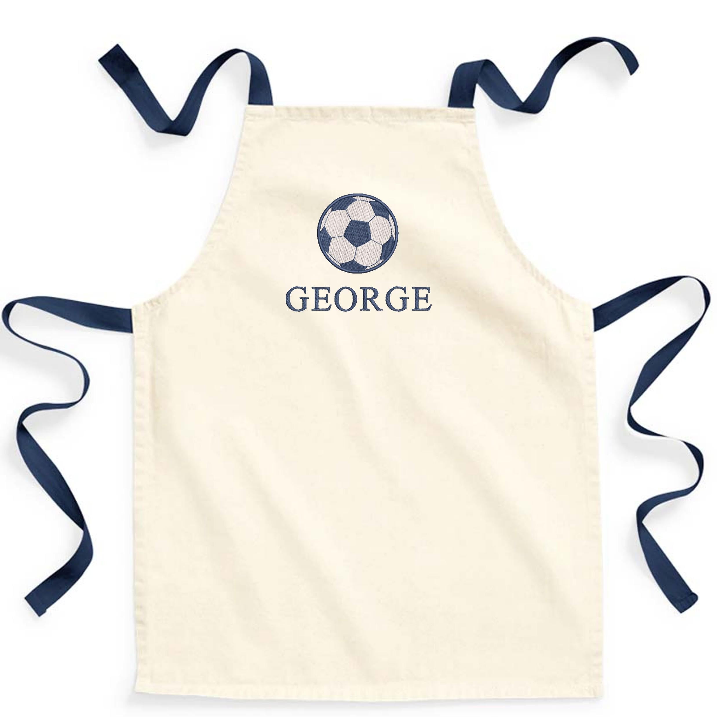 Embroidered Boys Personalised Name Football Craft Apron Fairtrade Cotton Kitchen Baking Gift
