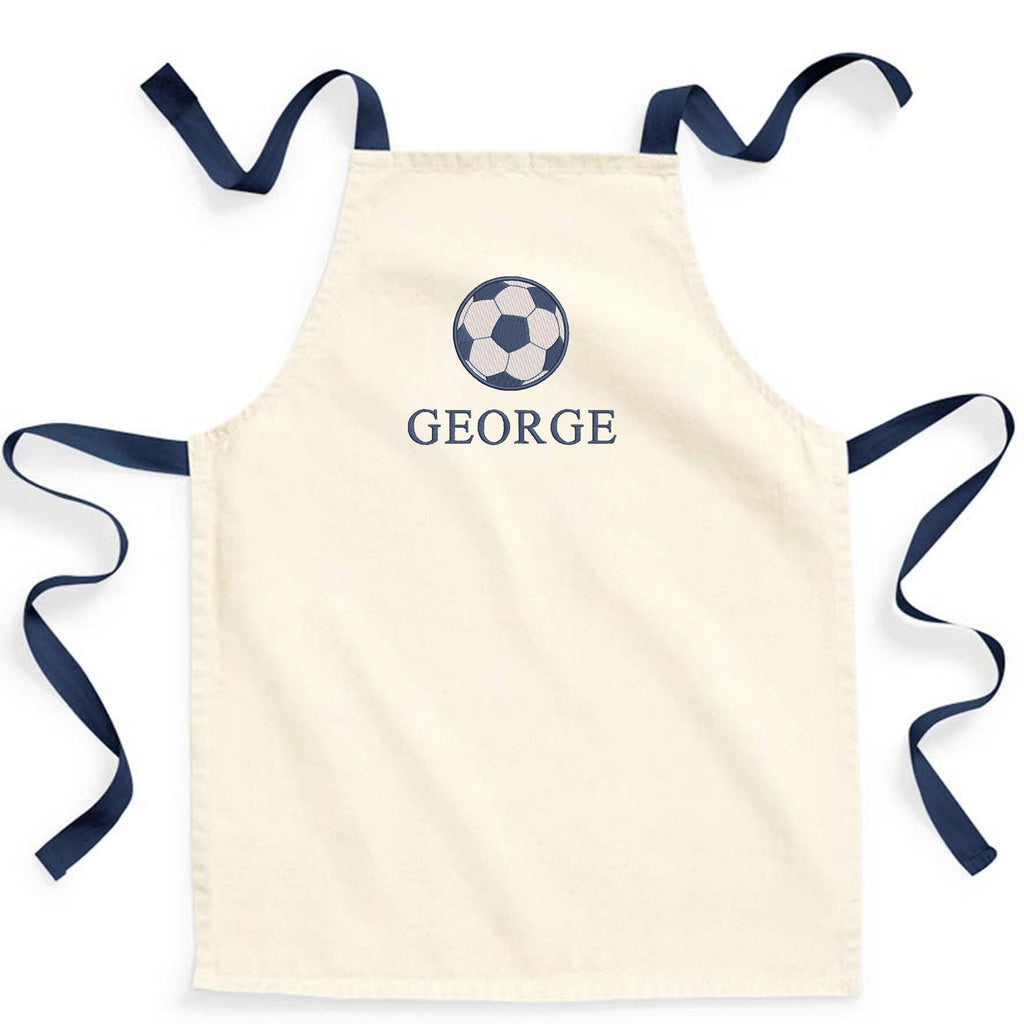 Embroidered Boys Personalised Name Football Craft Apron Fairtrade Cotton Kitchen Baking Gift