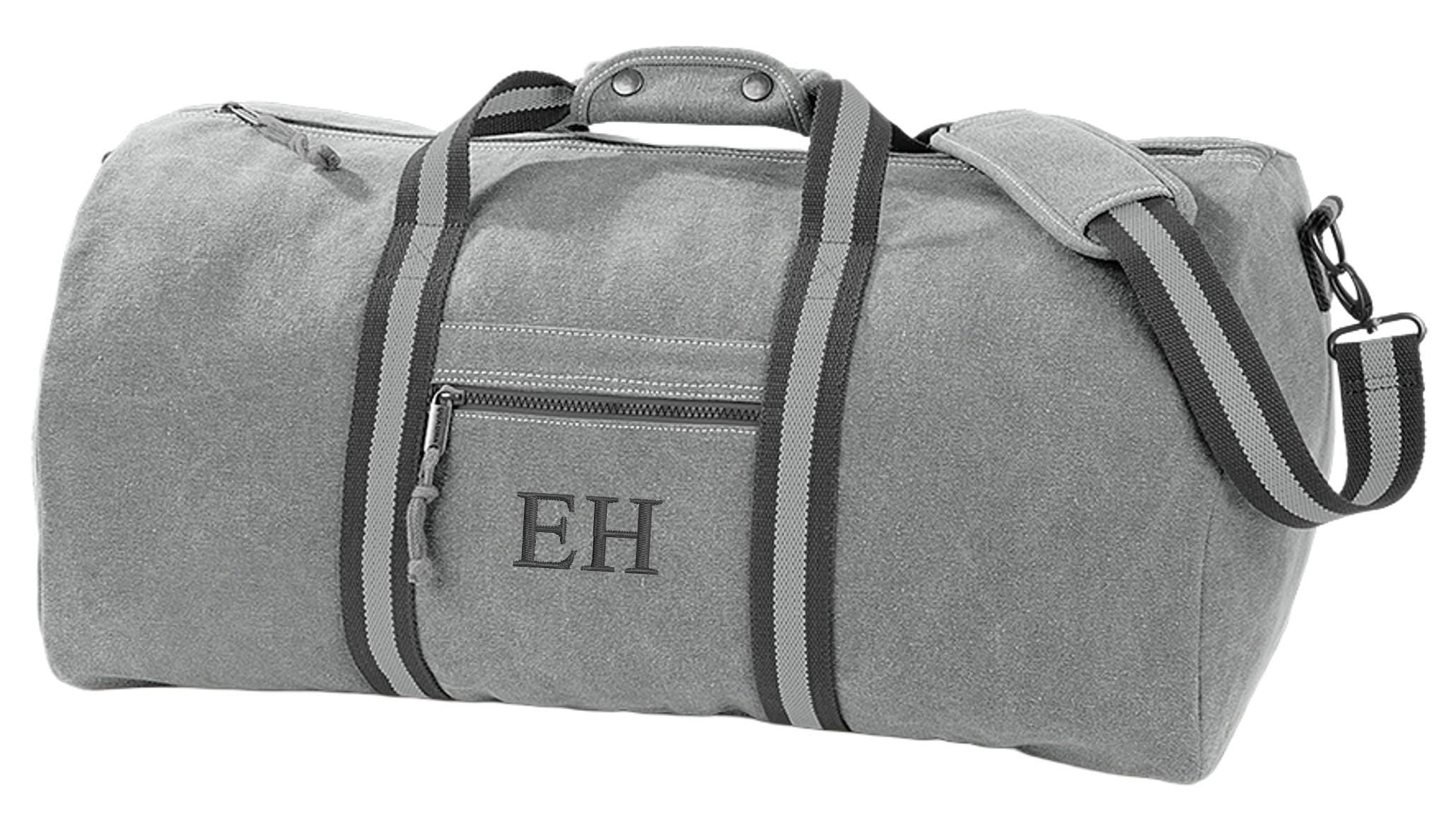 Embroidered Personalised Initials Monogram Vintage Canvas Holdall Weekend Overnighter Bag