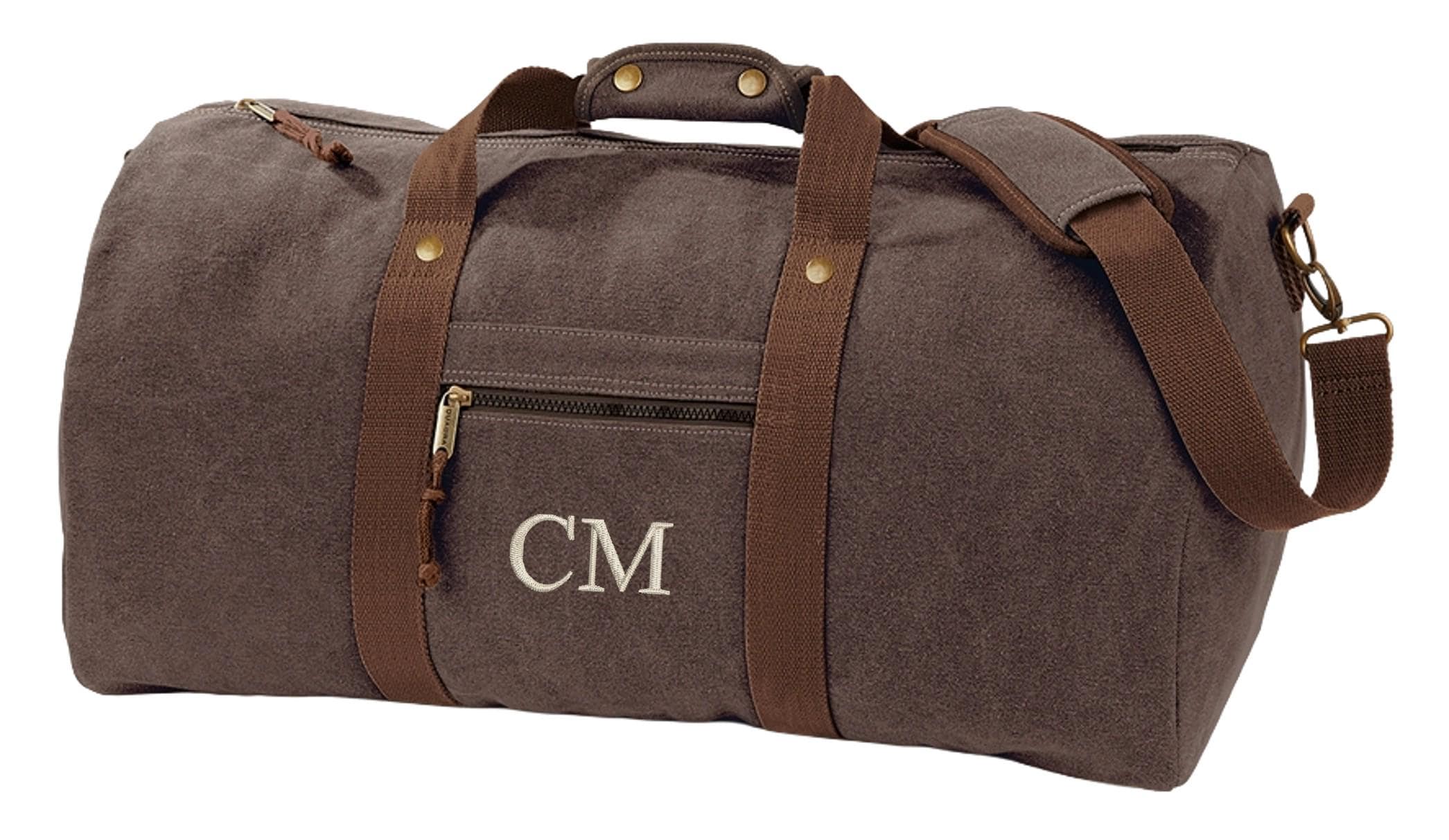 Embroidered Personalised Initials Monogram Vintage Canvas Holdall Weekend Overnighter Bag