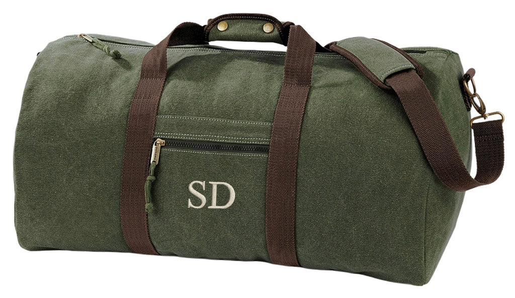 Embroidered Personalised Initials Monogram Vintage Canvas Holdall Weekend Overnighter Bag