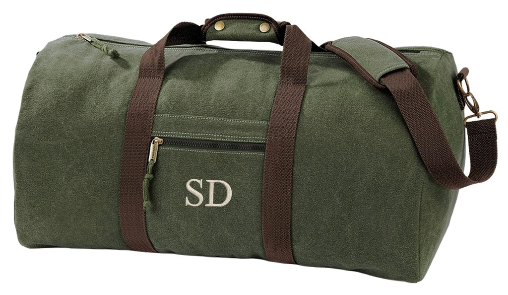 Embroidered Personalised Initials Monogram Vintage Canvas Holdall Weekend Overnighter Bag
