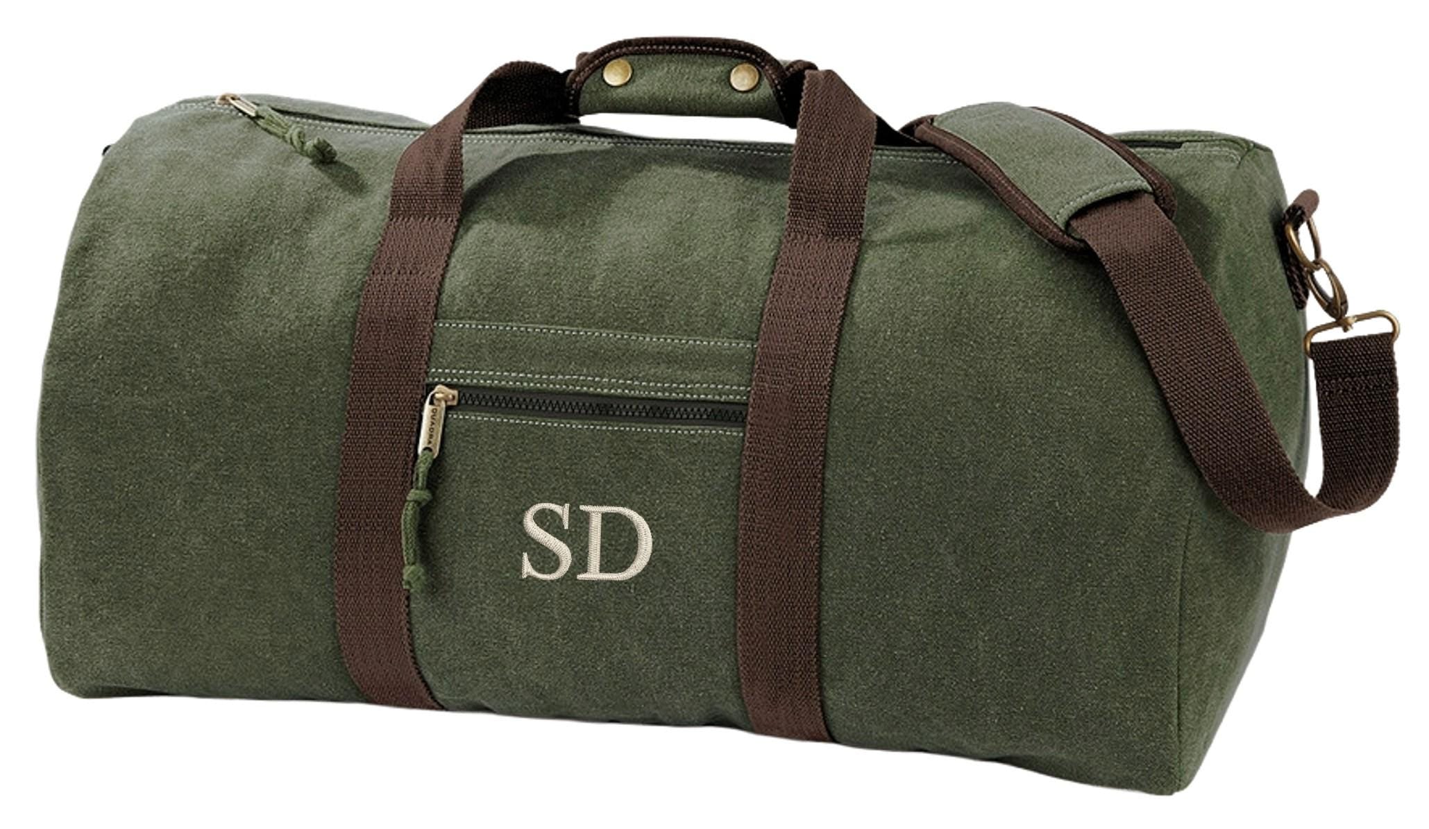 Embroidered Personalised Initials Monogram Vintage Canvas Holdall Weekend Overnighter Bag