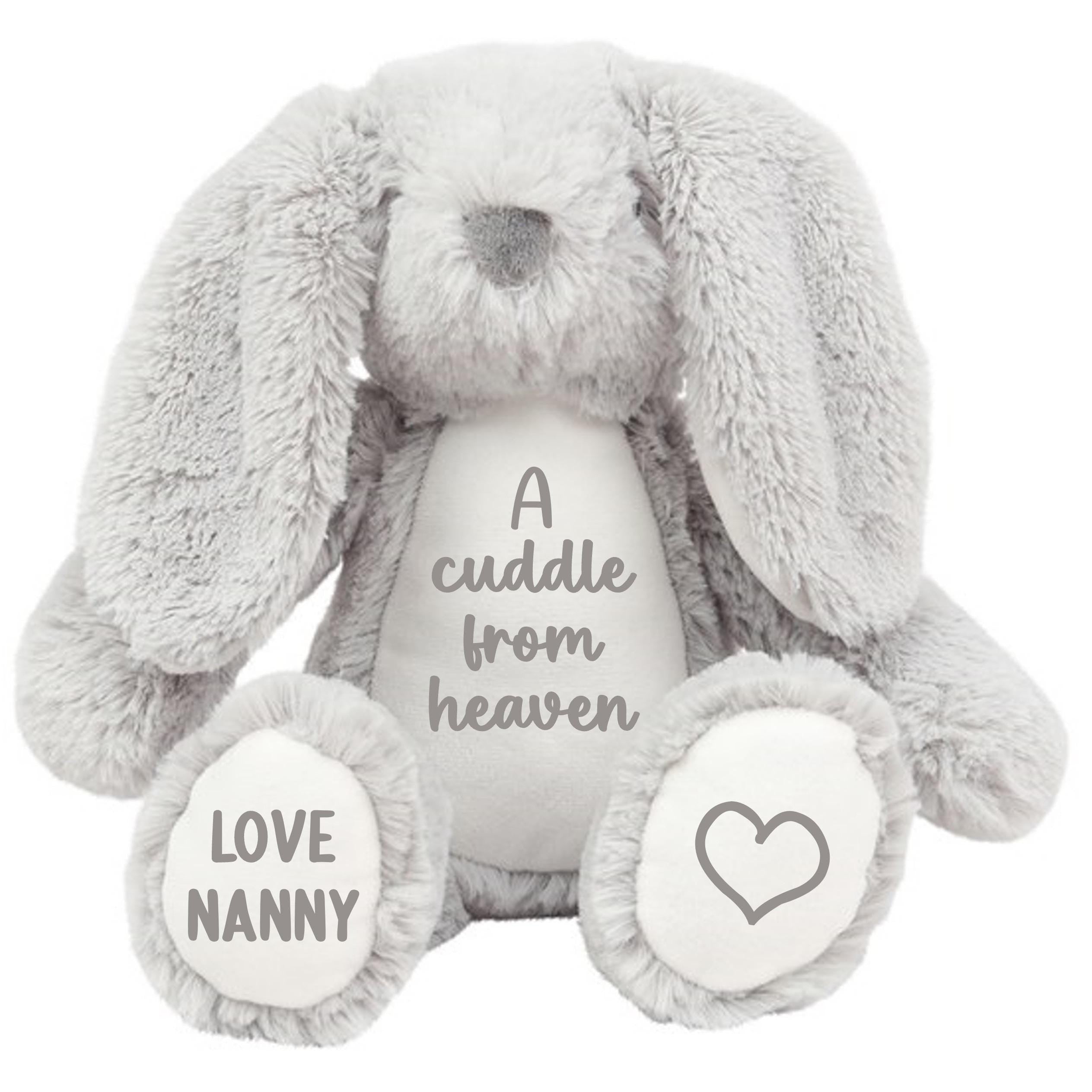Personalised A Cuddle From Heaven Keepsake Memory Gift Grey Bunny Rabbit Plush Teddy Cuddly Toy