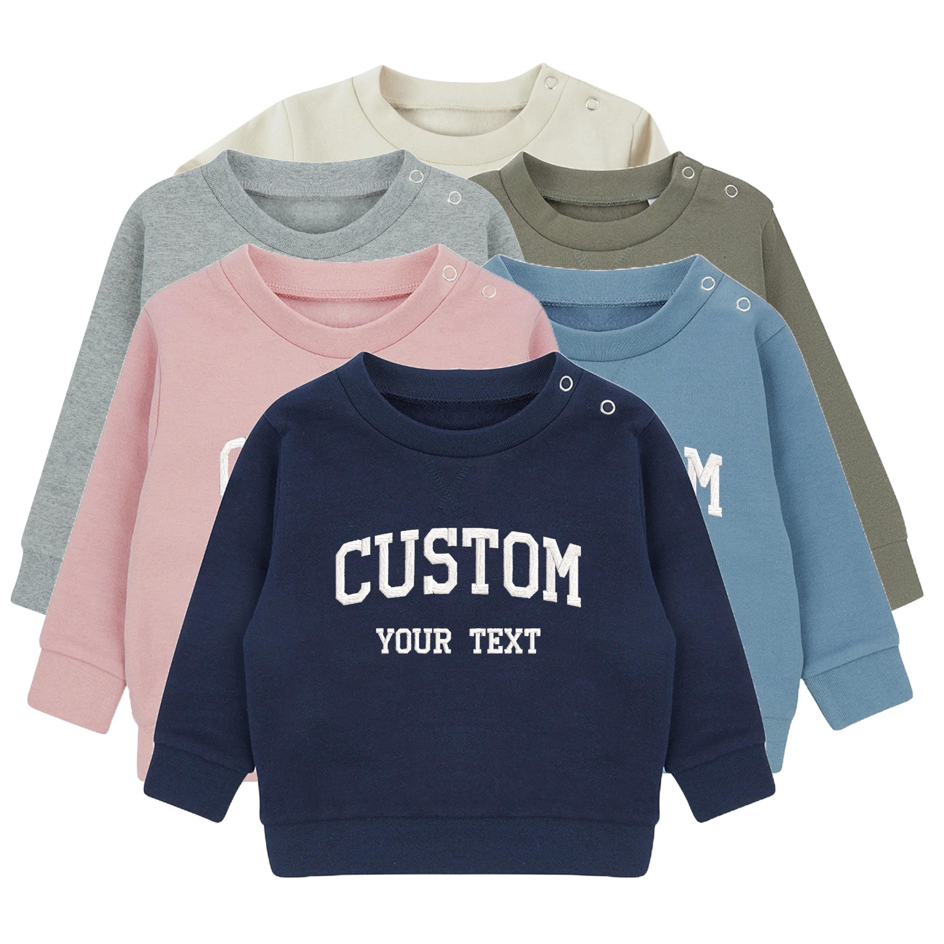 Embroidered Personalised Varsity College Your Text Boys & Girls Sustainable Sweatshirts Baby and Toddler Custom Design Jumper Gift
