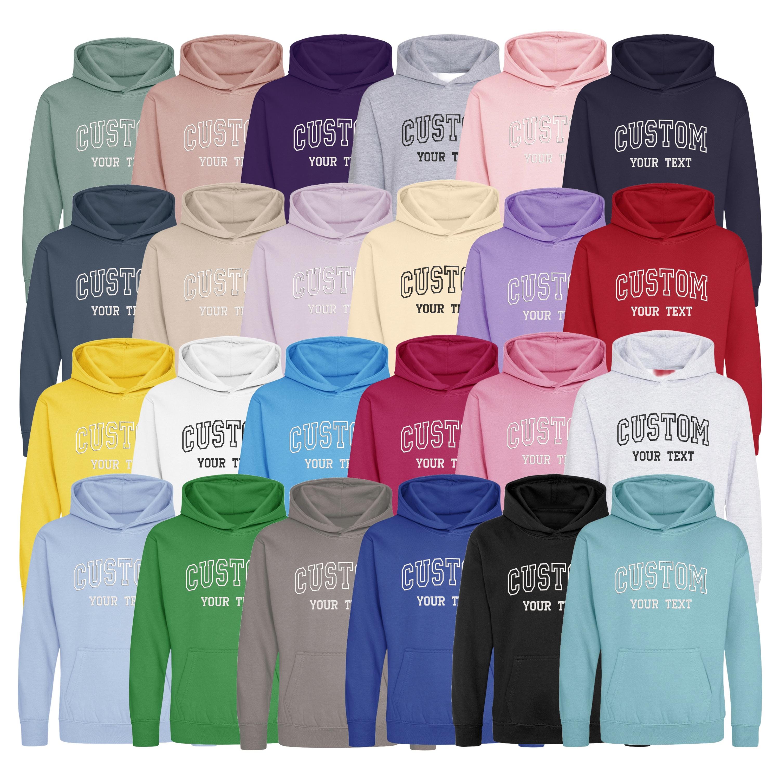 Embroidered Personalised College Varsity Text Hoodie (Kids & Adults Sizes) Custom Name Your Design Girls Boys Ladies Mens