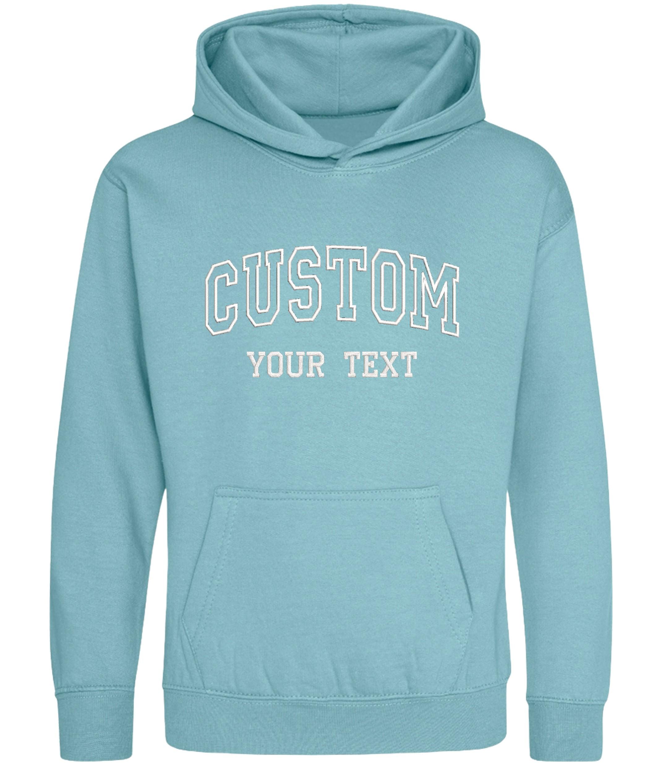 Embroidered Personalised College Varsity Text Hoodie (Kids & Adults Sizes) Custom Name Your Design Girls Boys Ladies Mens