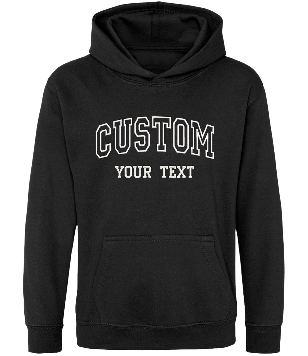 Embroidered Personalised College Varsity Text Hoodie (Kids & Adults Sizes) Custom Name Your Design Girls Boys Ladies Mens