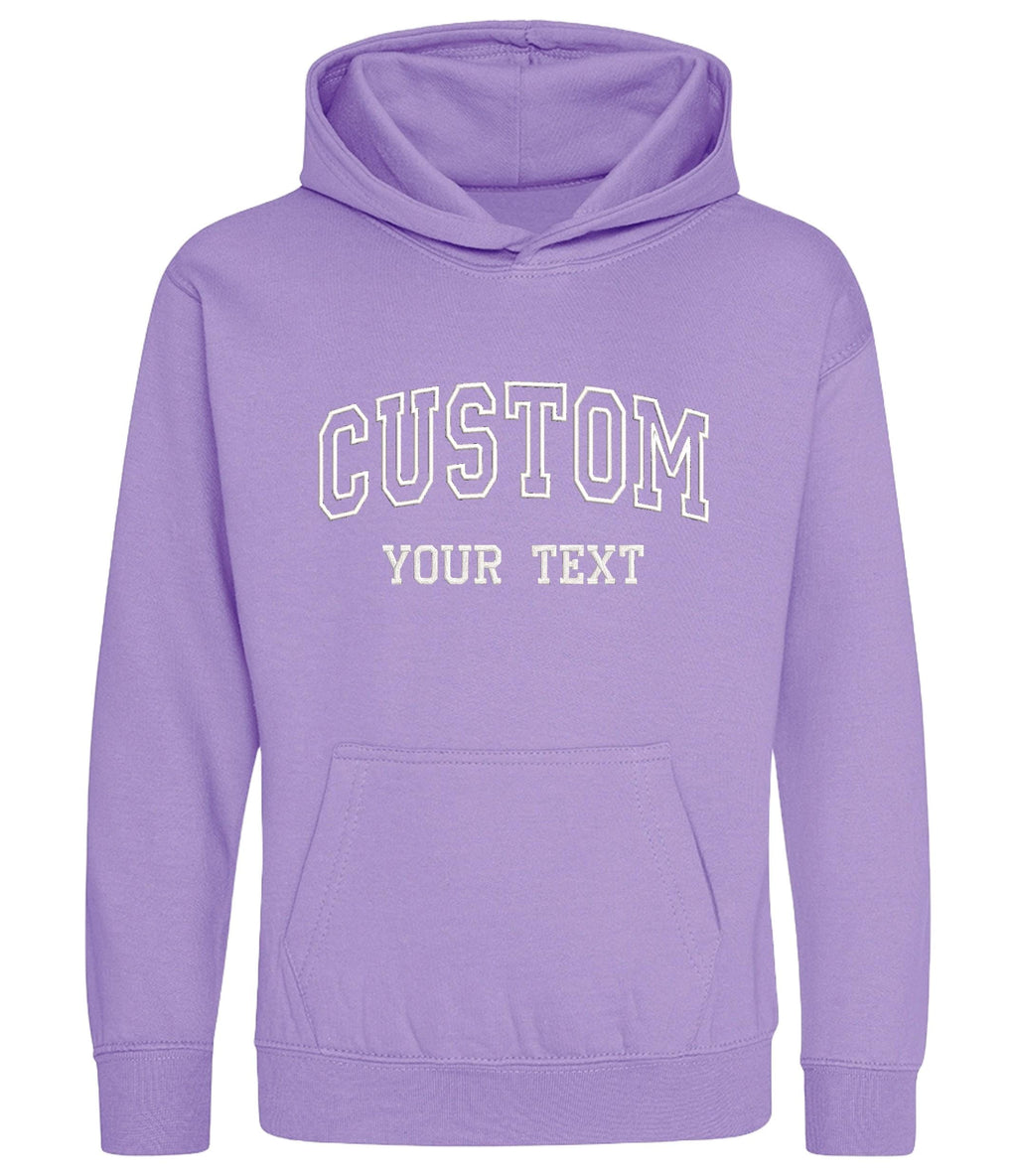 Embroidered Personalised College Varsity Text Hoodie (Kids & Adults Sizes) Custom Name Your Design Girls Boys Ladies Mens