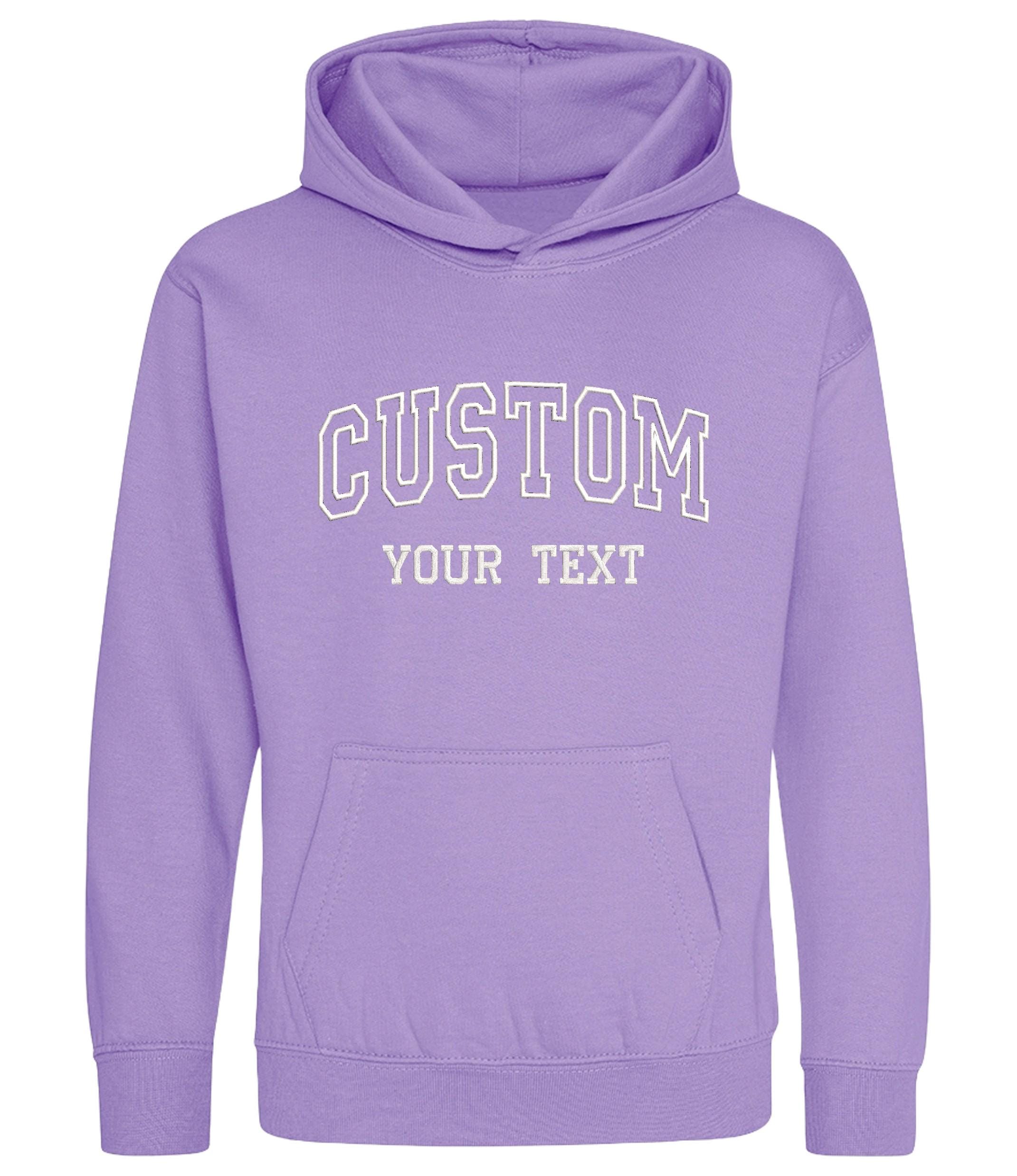 Embroidered Personalised College Varsity Text Hoodie (Kids & Adults Sizes) Custom Name Your Design Girls Boys Ladies Mens