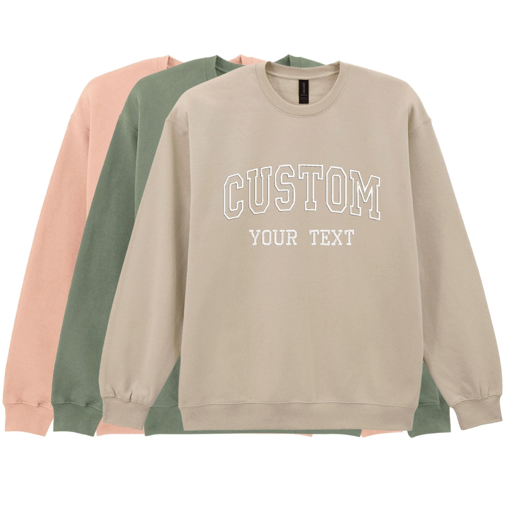 Embroidered Personalised Adults Sweatshirt Varsity College Custom Design Your Text