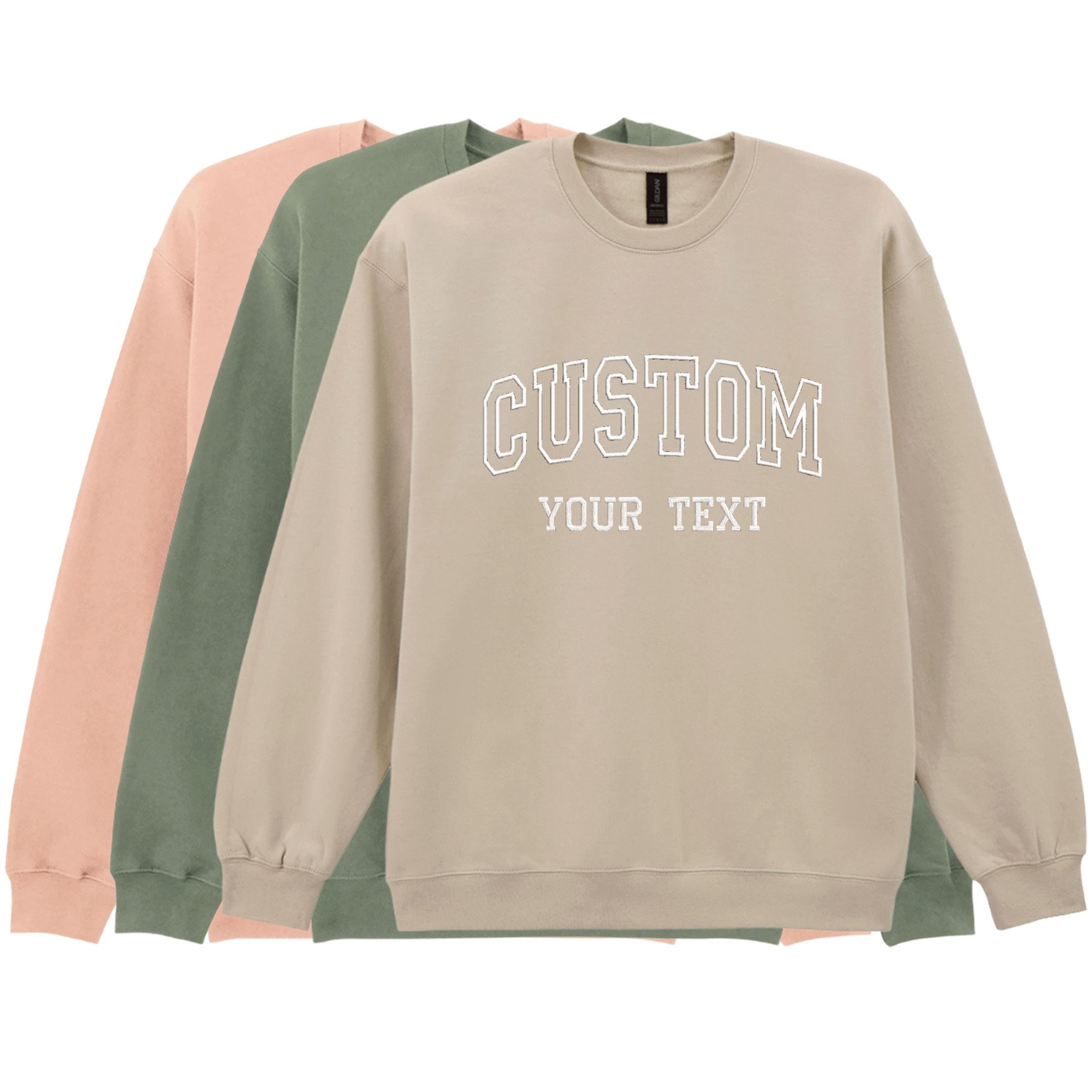 Embroidered Personalised Adults Sweatshirt Varsity College Custom Design Your Text