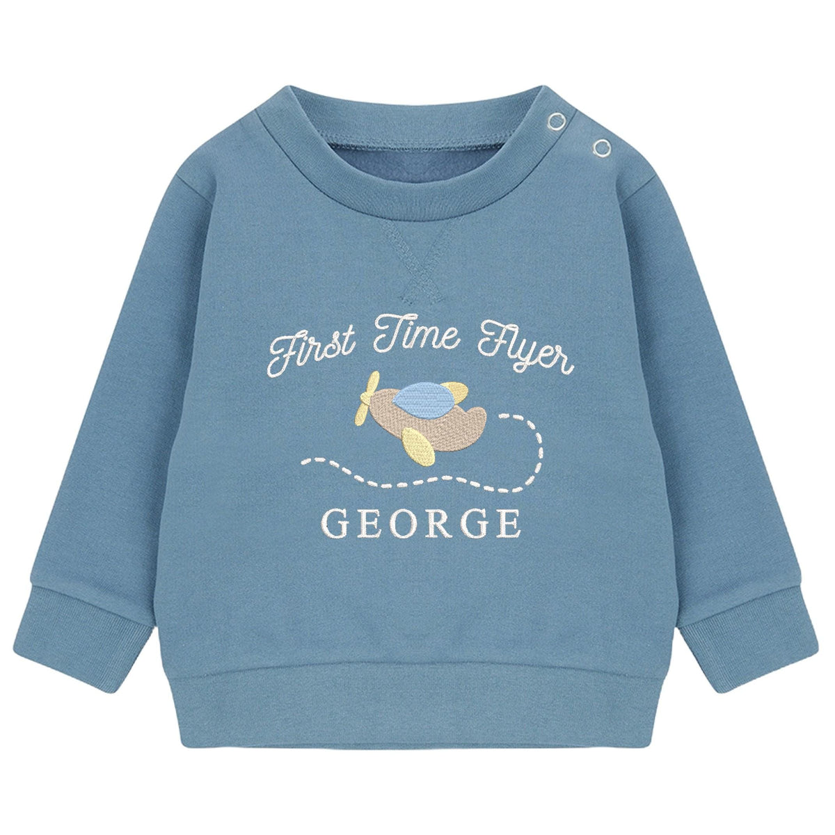 Embroidered Personalised Name First Time Flyer Sustainable Sweatshirts Boys Girls Toddler Kids 1st Holiday Jumper