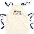 Embroidered Boys Personalised Name Train Craft Apron Fairtrade Cotton Kitchen Baking Gift